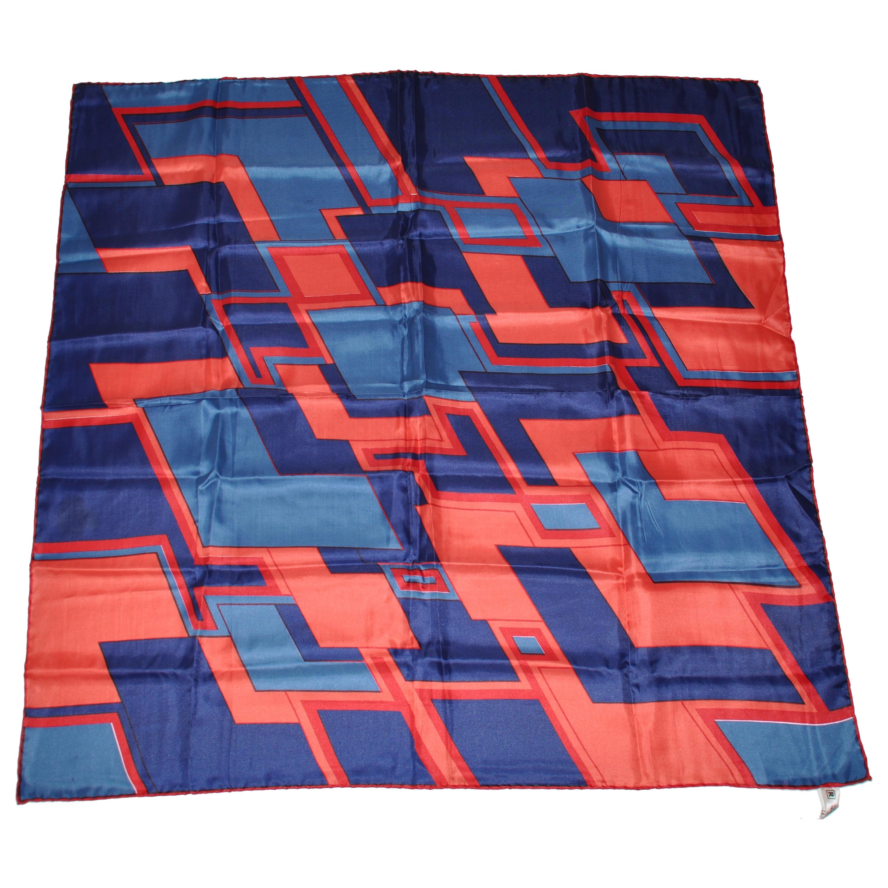 Red Border with Multicolor Abstract ZigZag Scarf