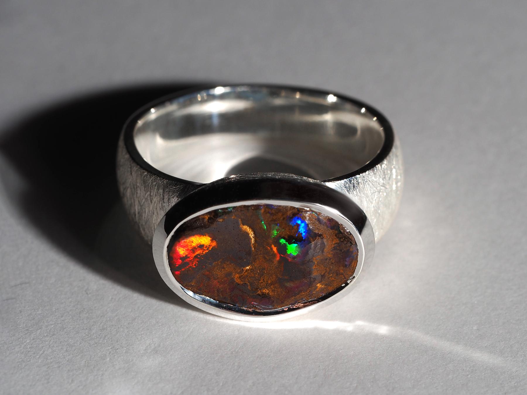 Red Boulder Opal silver ring Fine Opal Anniversary Gift wedding Ring 4.21 carat For Sale 5