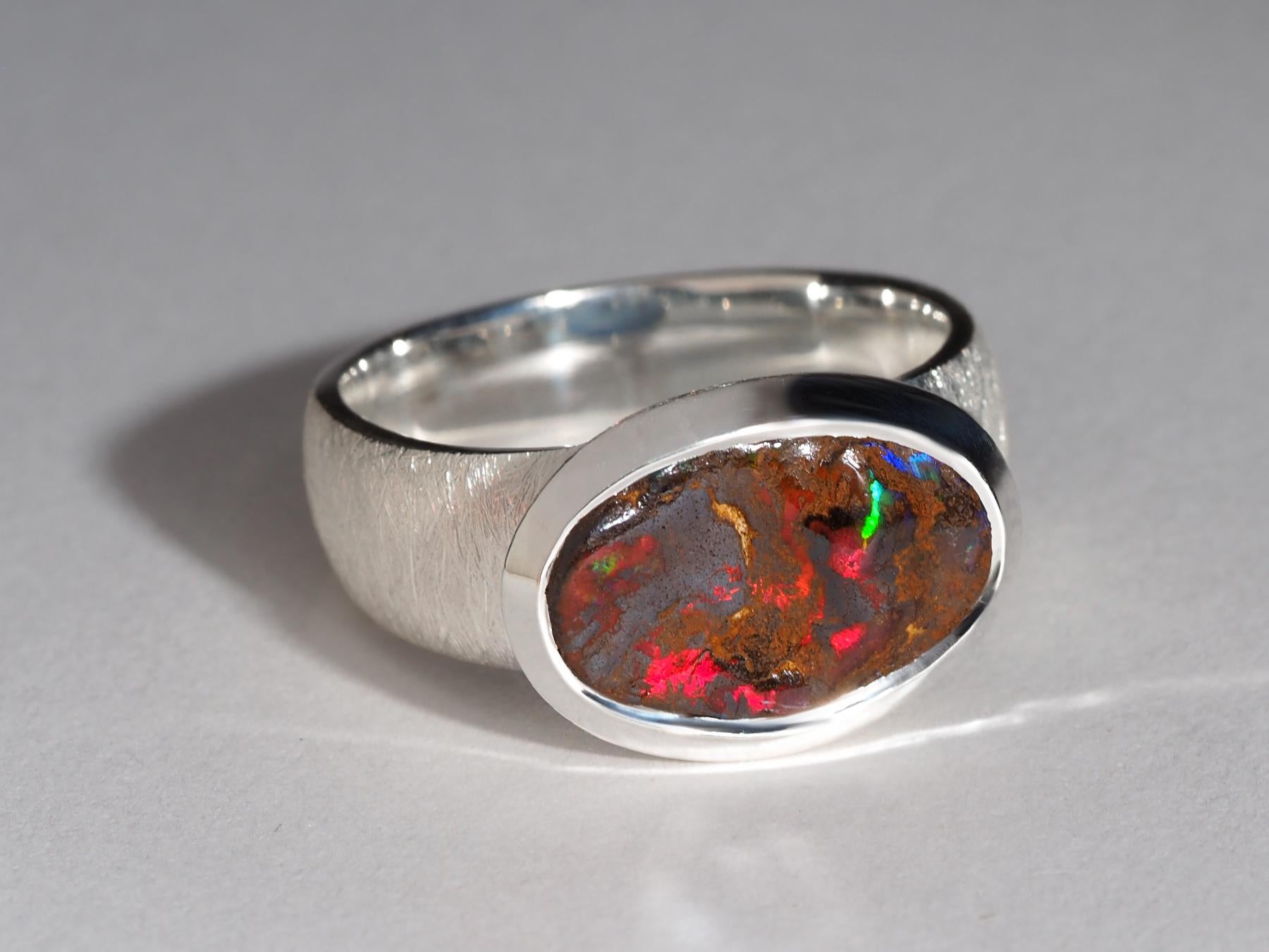 Red Boulder Opal silver ring Fine Opal Anniversary Gift wedding Ring 4.21 carat For Sale 2