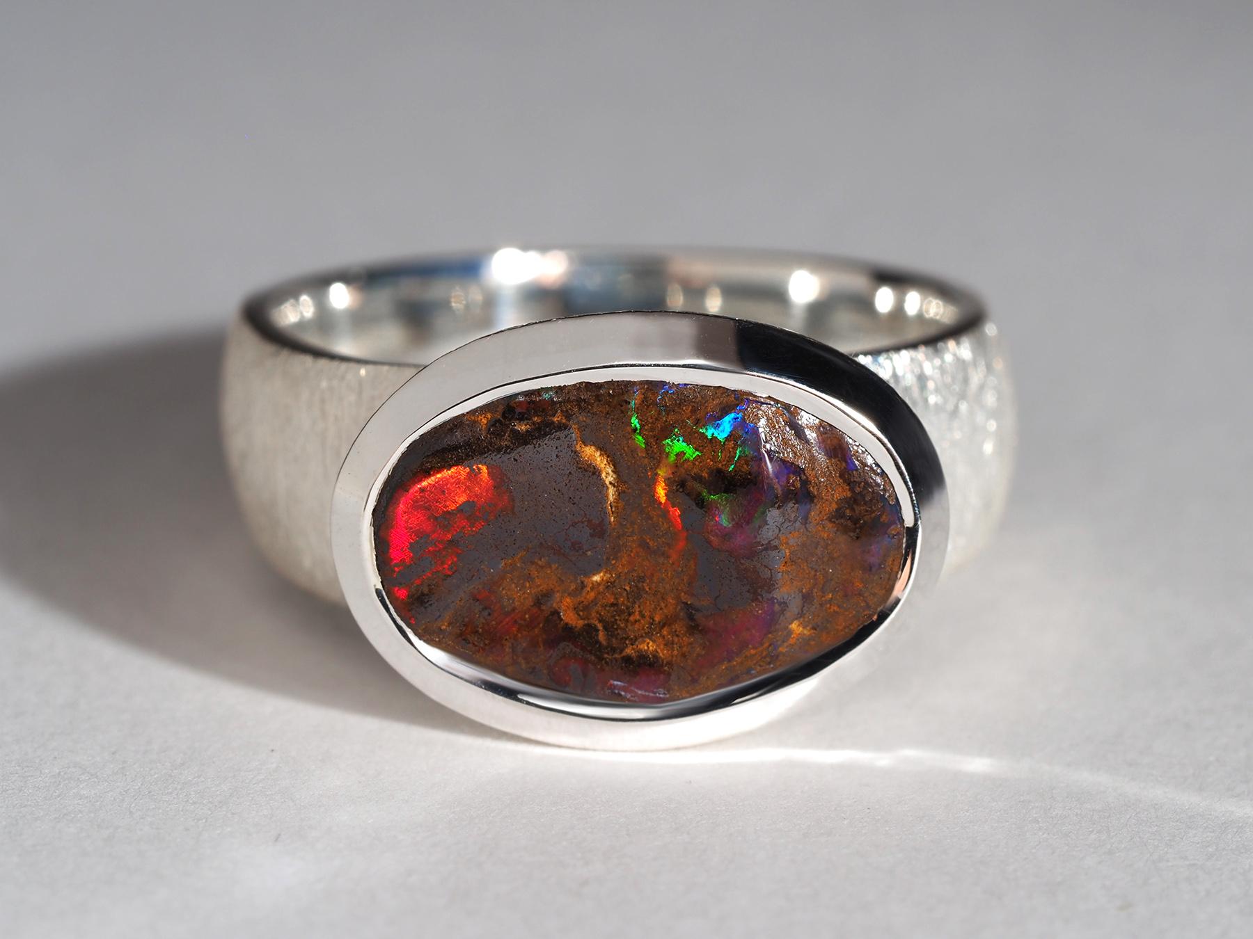 Red Boulder Opal silver ring Fine Opal Anniversary Gift wedding Ring 4.21 carat For Sale 3