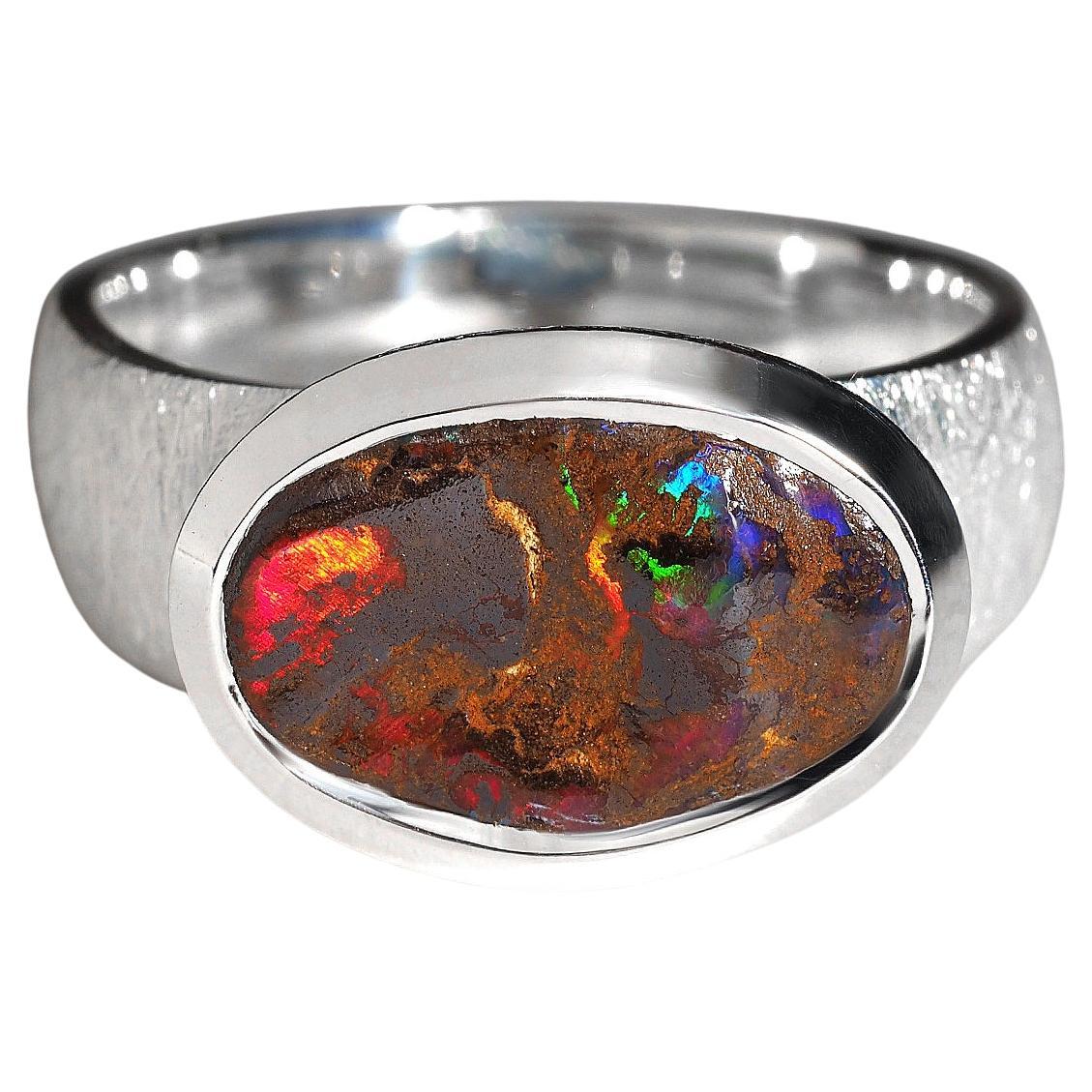 Red Boulder Opal silver ring Fine Opal Anniversary Gift wedding Ring 4.21 carat
