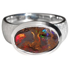 Anillo de plata con ópalo rojo Boulder Regalo de aniversario con ópalo fino Anillo de boda 4,21 quilates