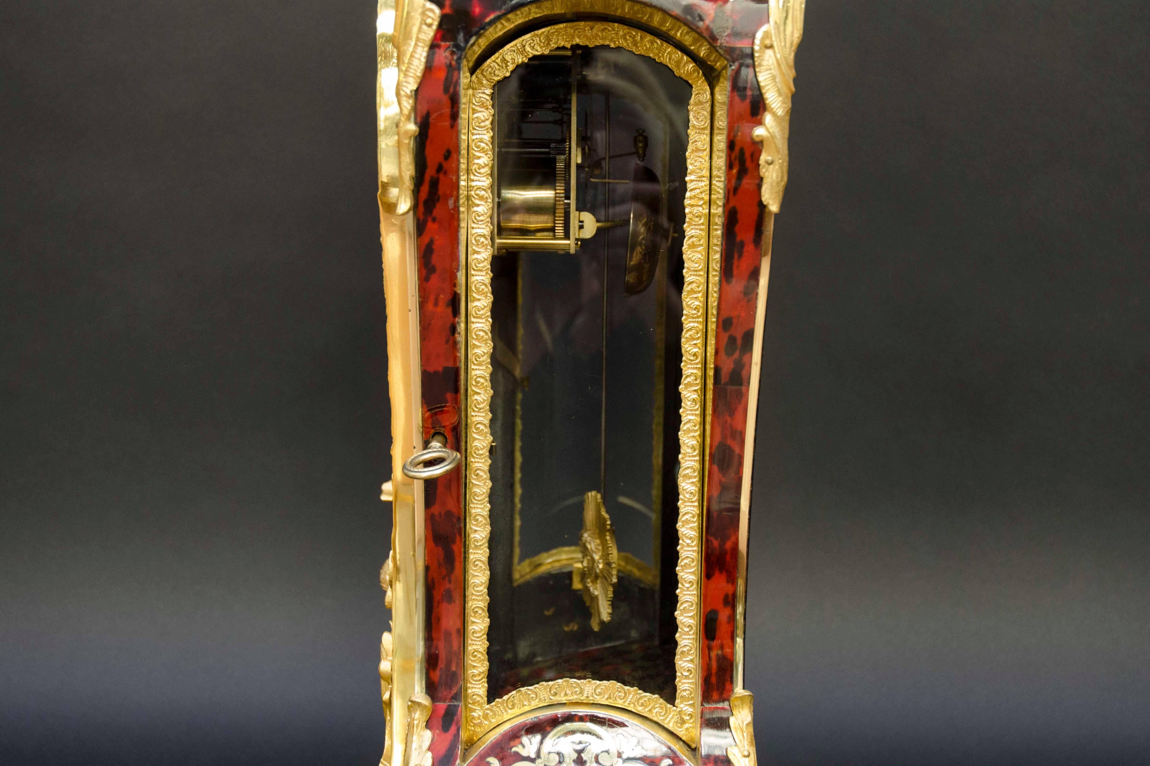 Red Boulle Marquetry Cartel Clock, Balthazar Paris, 19th Century For Sale 3