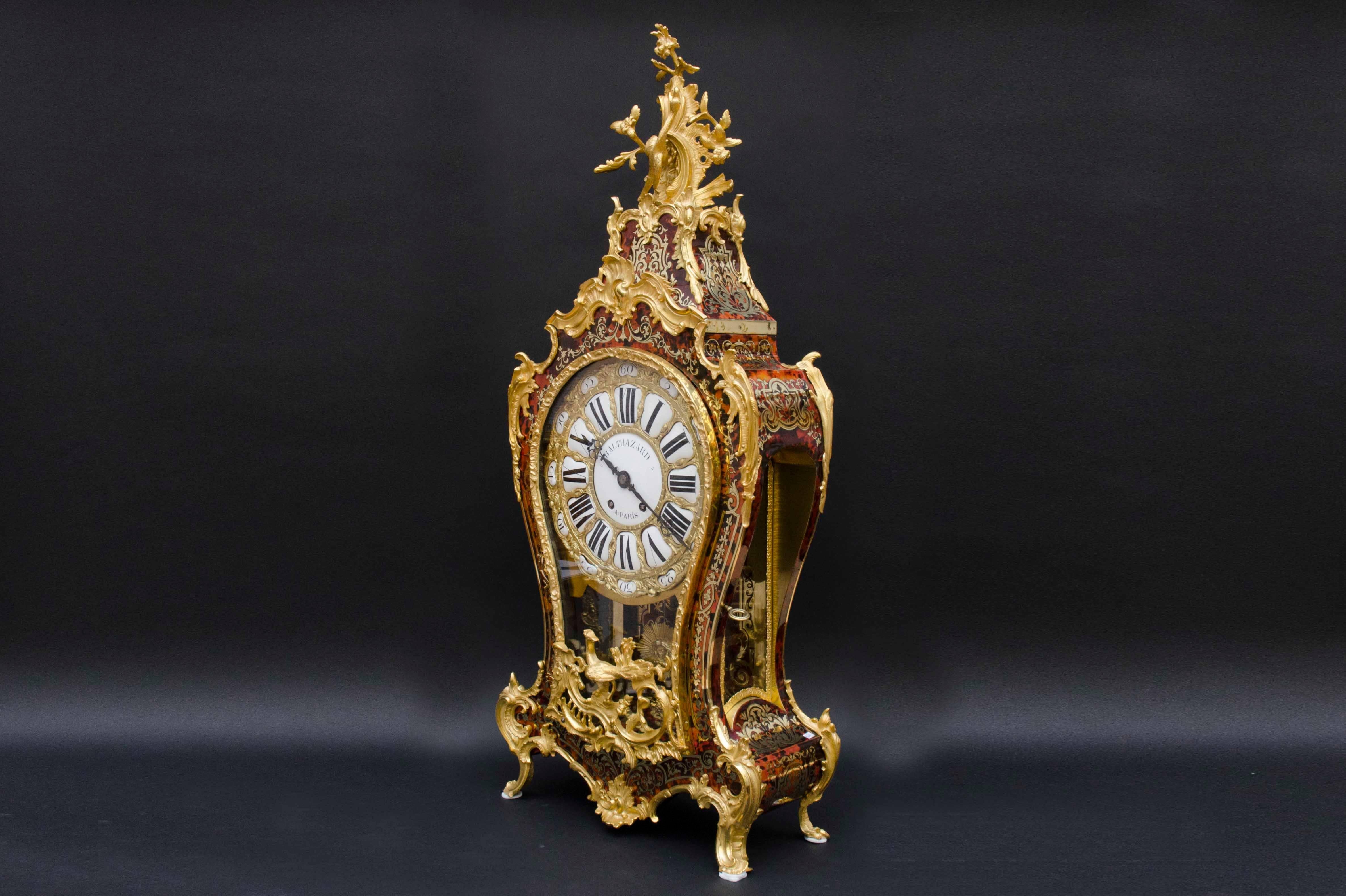 Red Boulle Marquetry Cartel Clock, Balthazar Paris, 19th Century For Sale 4