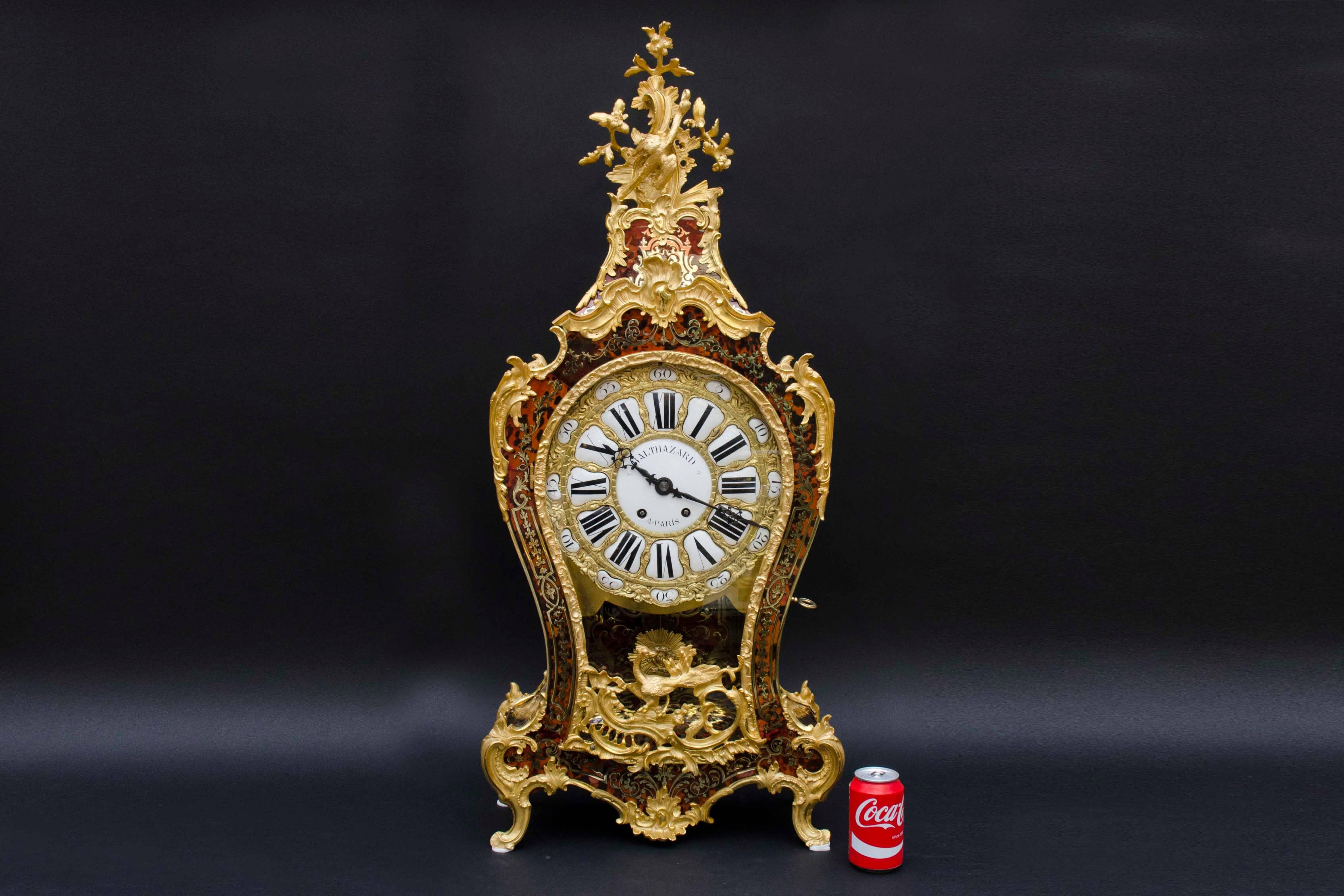 Red Boulle Marquetry Cartel Clock, Balthazar Paris, 19th Century For Sale 5