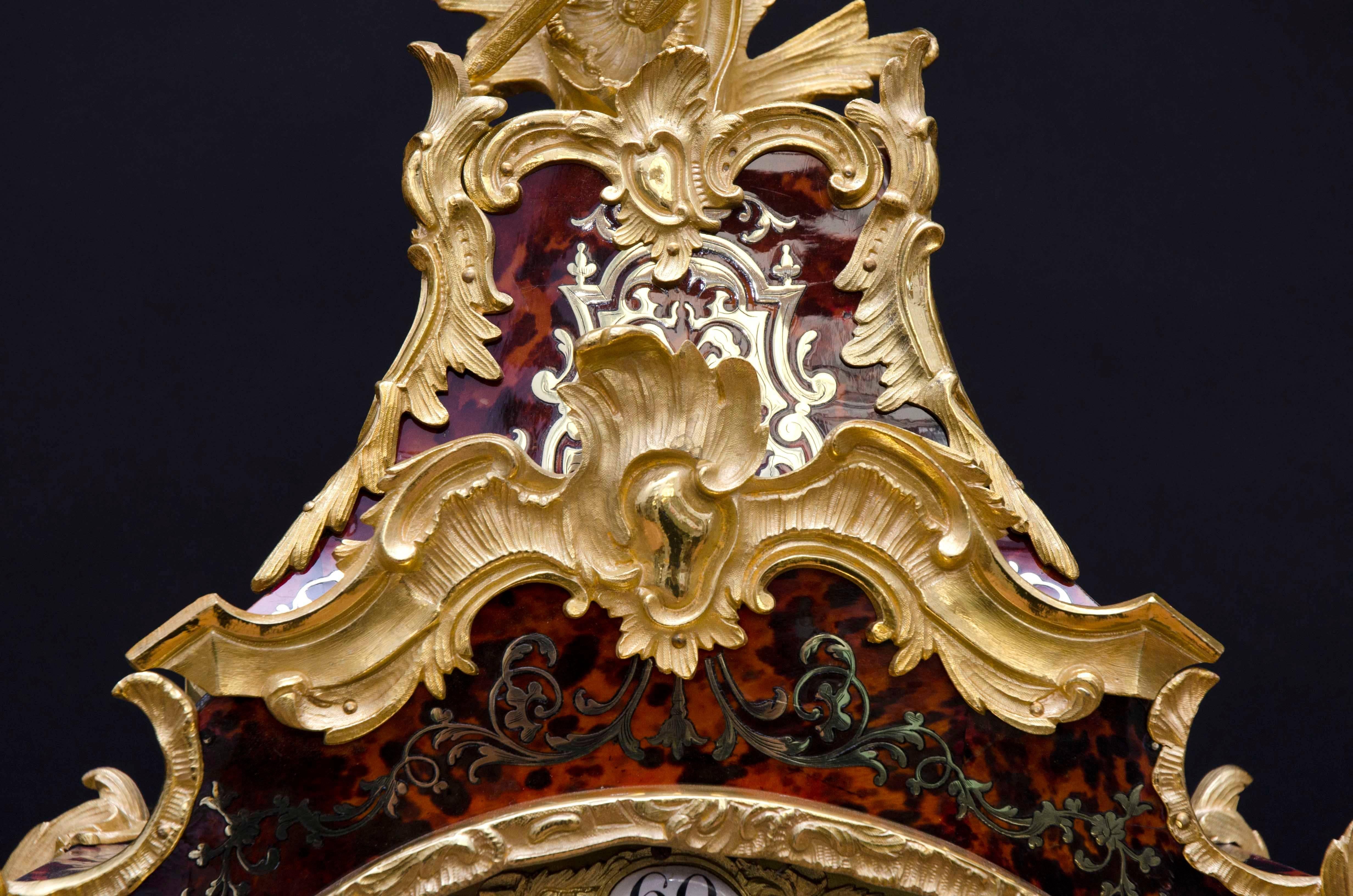 Blackened Red Boulle Marquetry Cartel Clock, Balthazar Paris, 19th Century For Sale