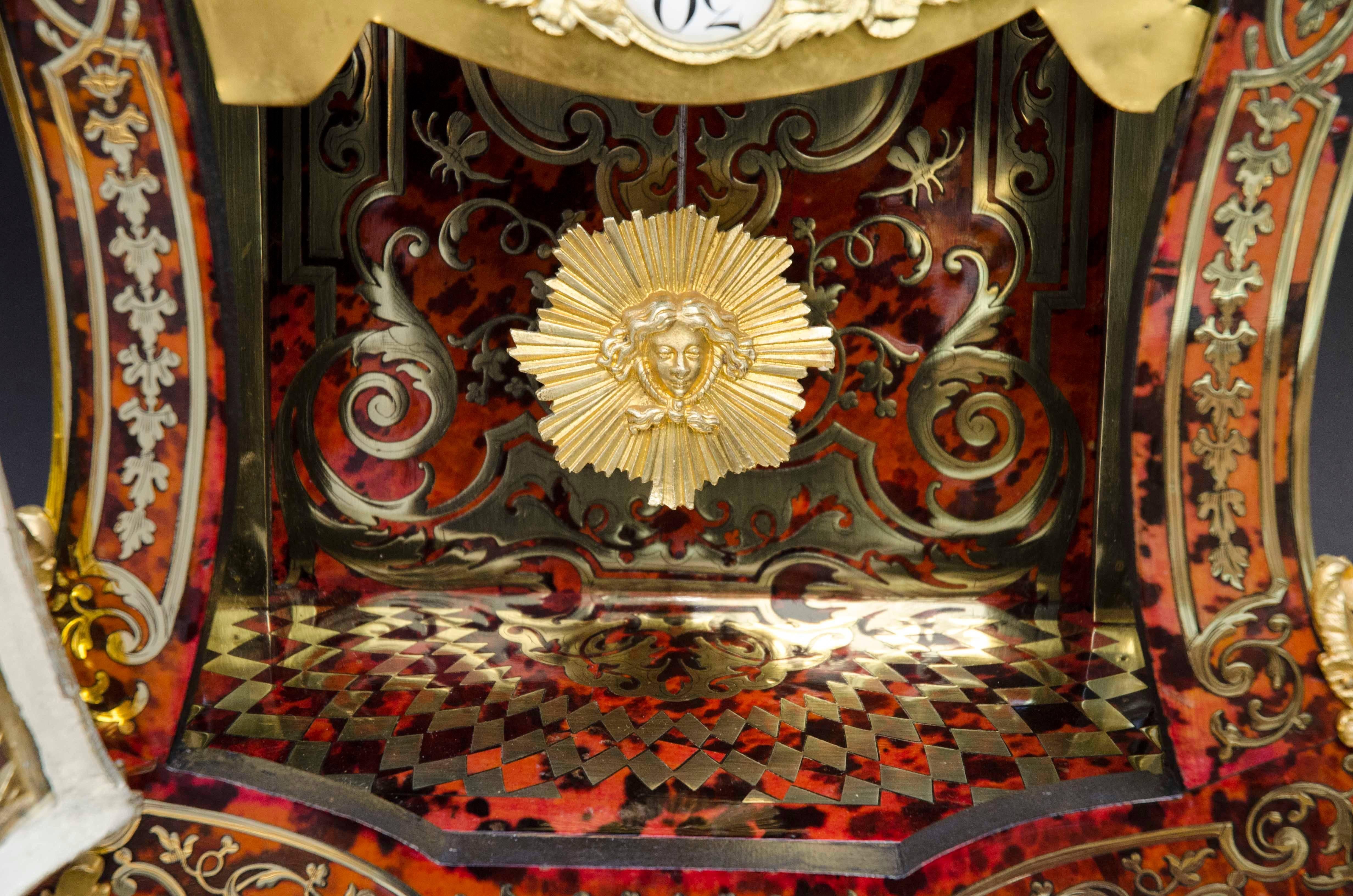 Late 19th Century Red Boulle Marquetry Cartel Clock, Balthazar Paris, 19th Century For Sale