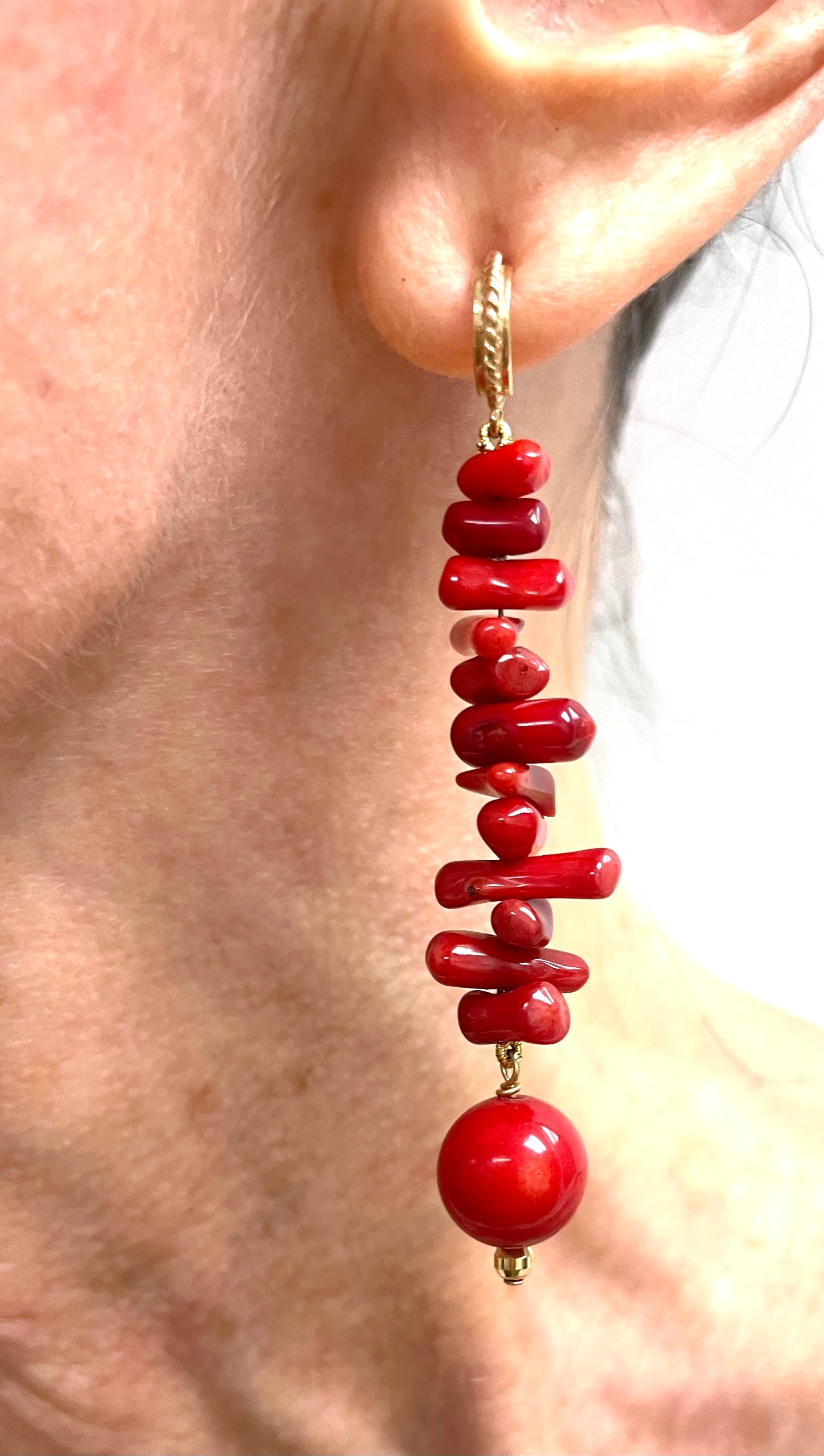 red coral branch earrings