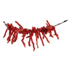Red Branch Coral, Turquoise and Mexican Silver Demi-Choker Necklace - 14", 1970s