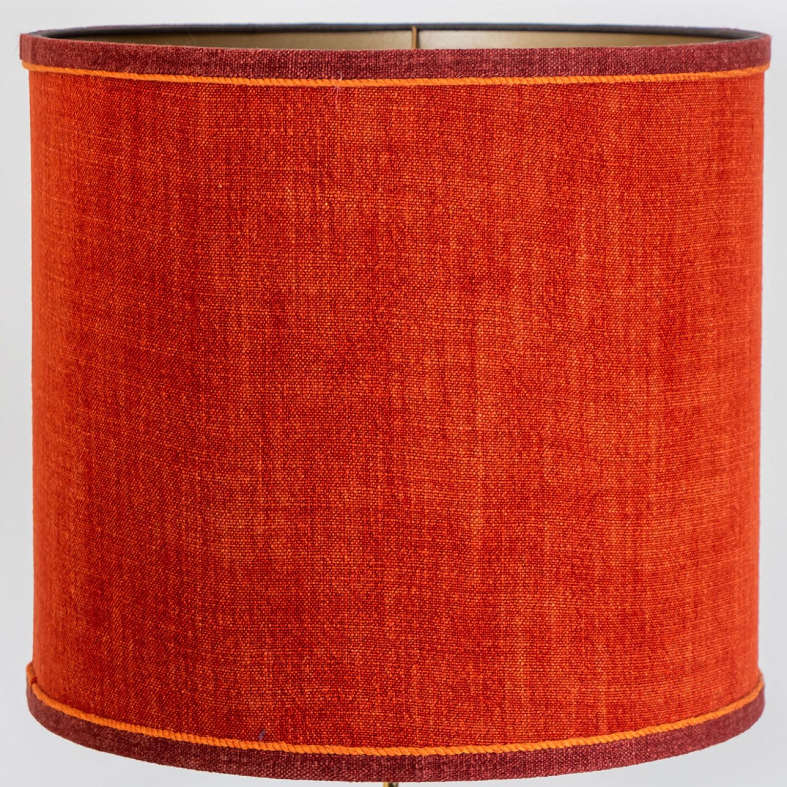 Ceramic Red Braun Circles Table Lamp with New Custom Made Silk Lampshade, Germany, 1970 For Sale
