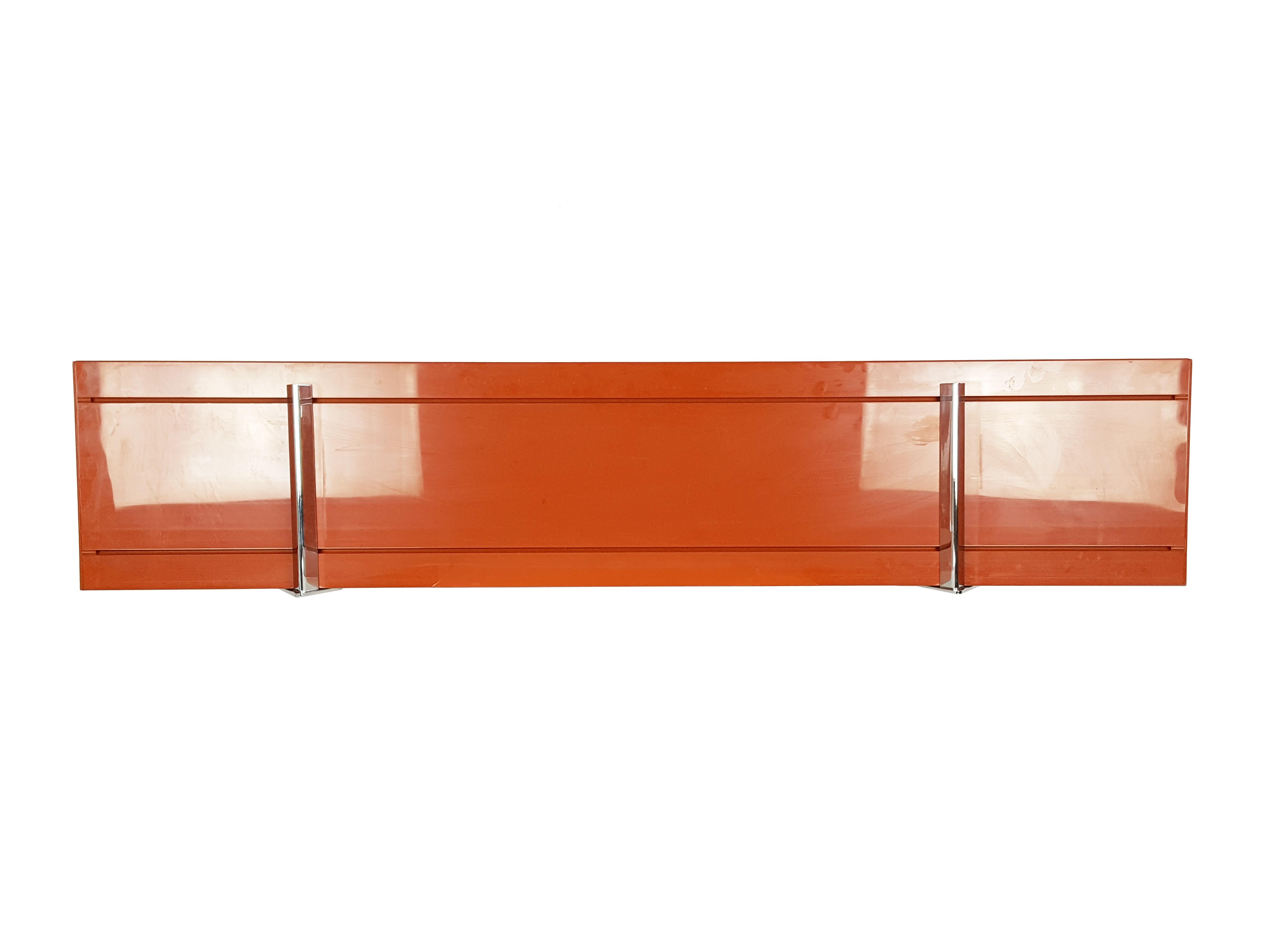 Red Brick Plastic and Chrome Plated Metal Shelves by Elco For Sale 1
