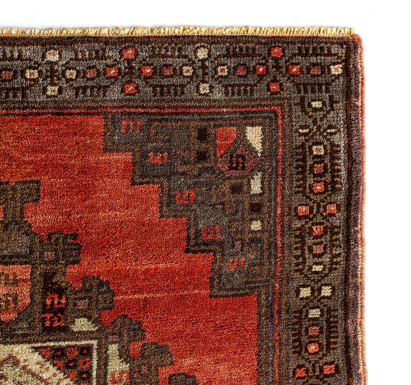 Hand-Knotted Red, Brown and Beige Handmade Wool Turkish Old Anatolian Konya Distressed Rug For Sale