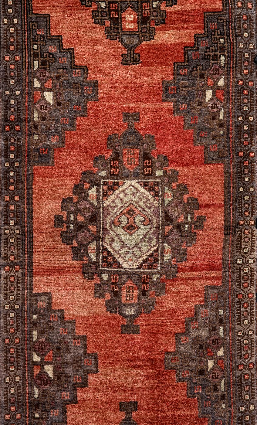 Red, Brown and Beige Handmade Wool Turkish Old Anatolian Konya Distressed Rug In Excellent Condition For Sale In North Bergen, NJ