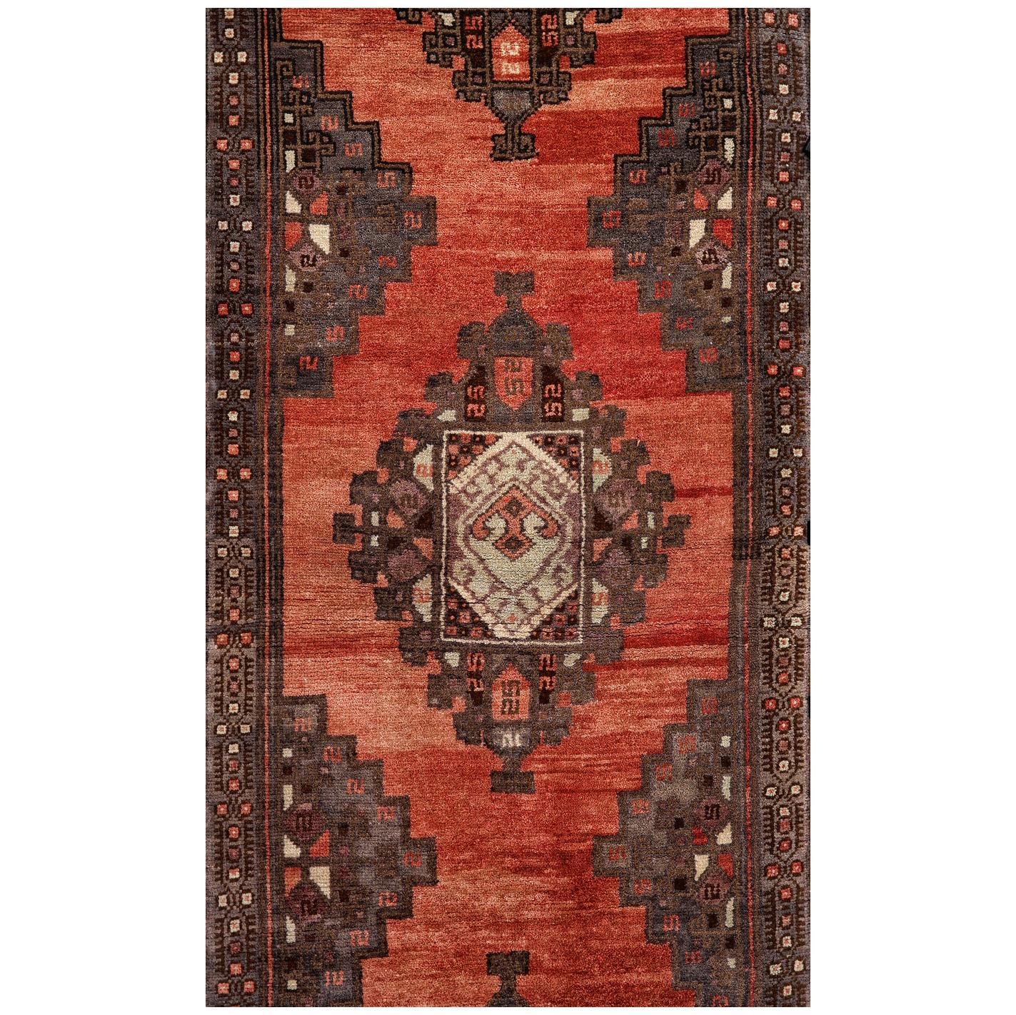 Red, Brown and Beige Handmade Wool Turkish Old Anatolian Konya Distressed Rug For Sale
