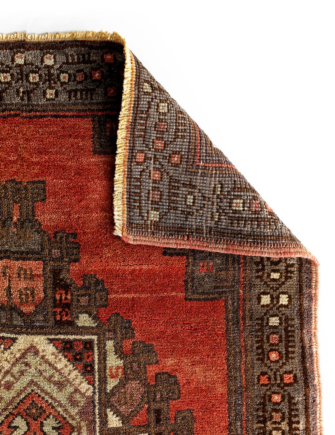 Oushak Red, Brown and Beige Handmade Wool Turkish Old Anatolian Konya Distressed Rug For Sale