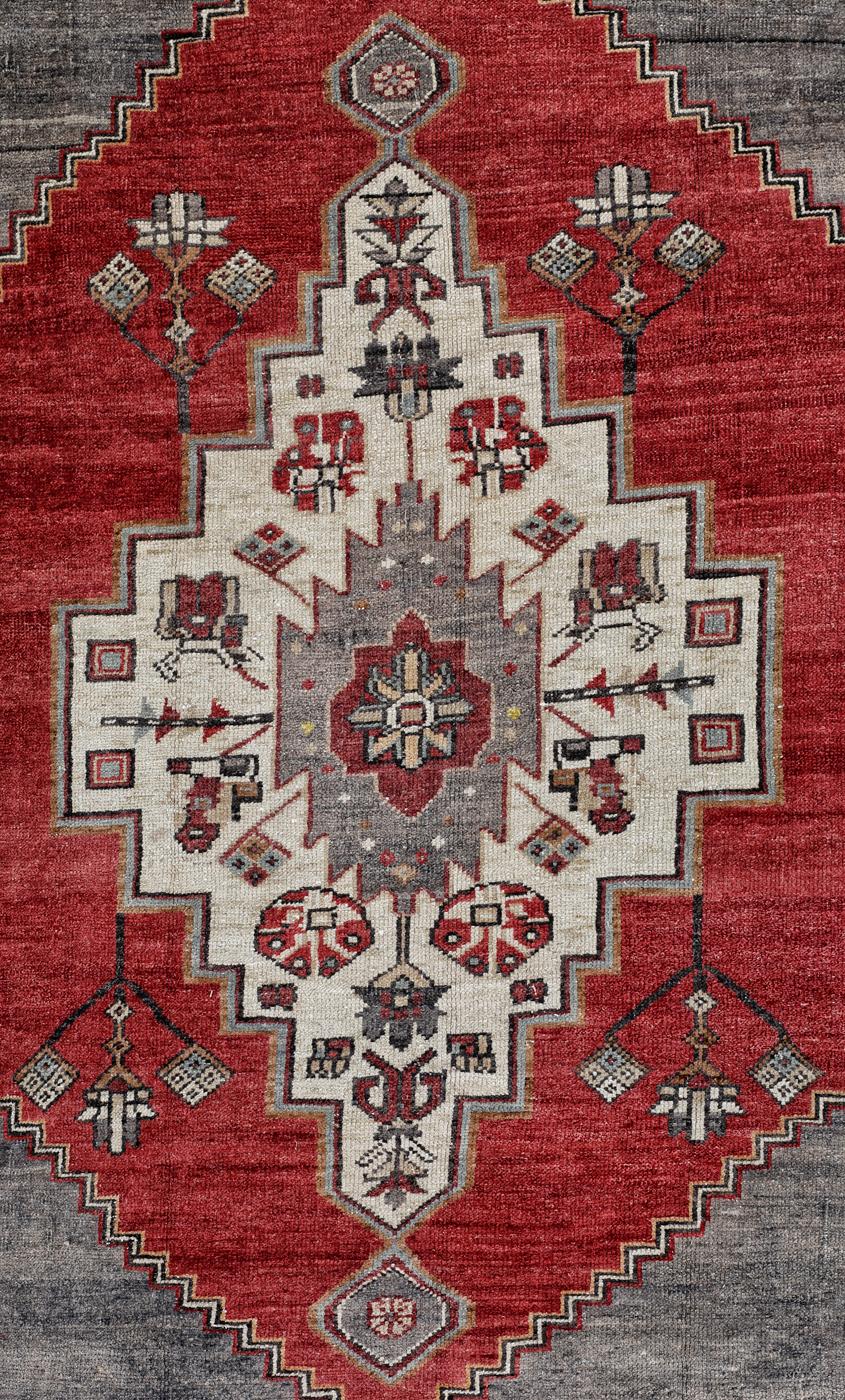 Red, Brown and Orange Handmade Wool Turkish Old Anatolian Konya Distressed Rug In Excellent Condition For Sale In North Bergen, NJ