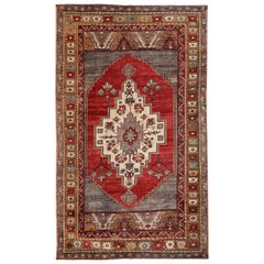 Red, Brown and Orange Handmade Wool Turkish Old Anatolian Konya Distressed Rug
