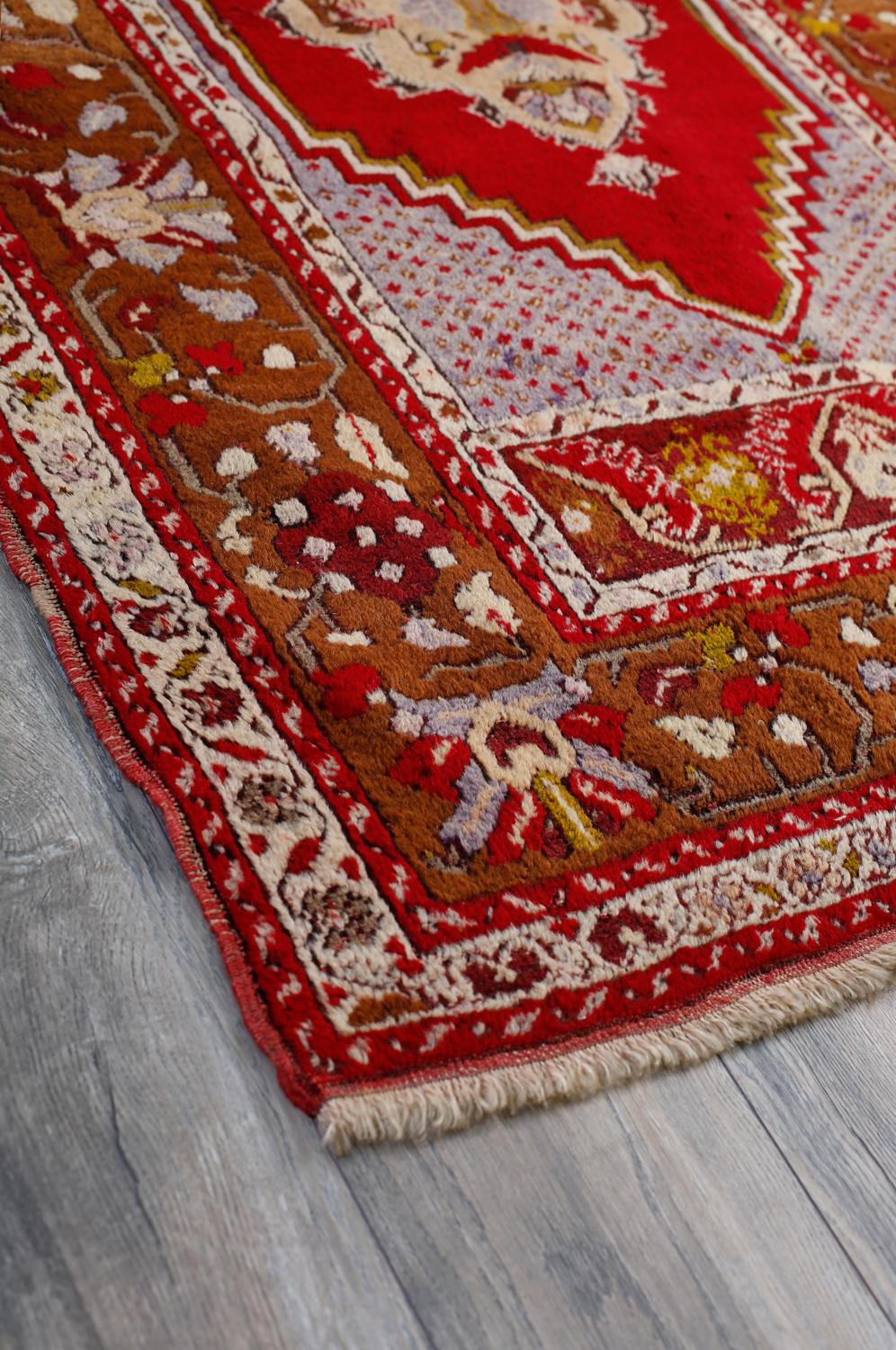 Red, Brown and Purple Handmade Wool Turkish Old Anatolian Konya Distressed Rug In Excellent Condition For Sale In North Bergen, NJ