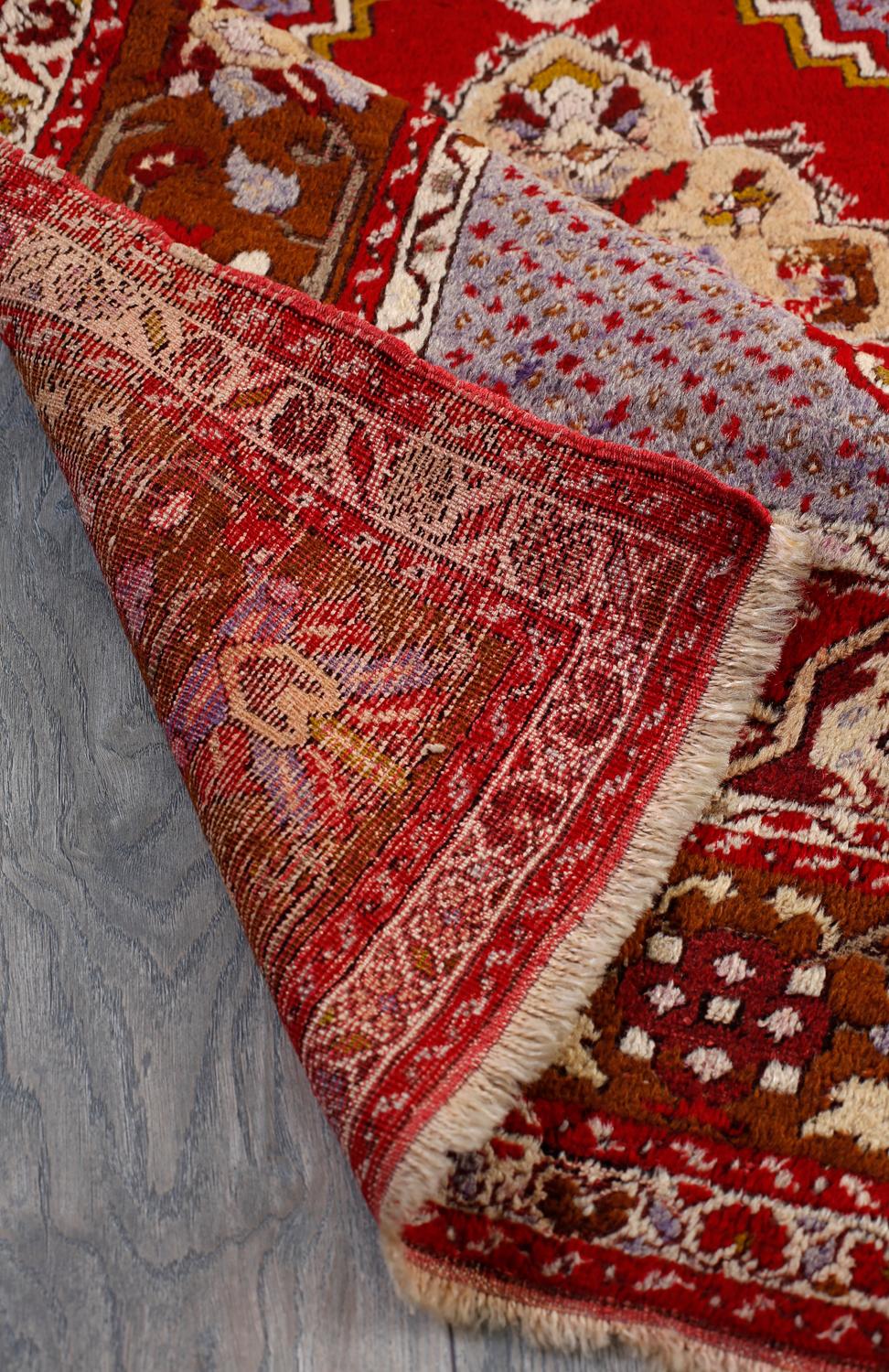 Mid-20th Century Red, Brown and Purple Handmade Wool Turkish Old Anatolian Konya Distressed Rug For Sale