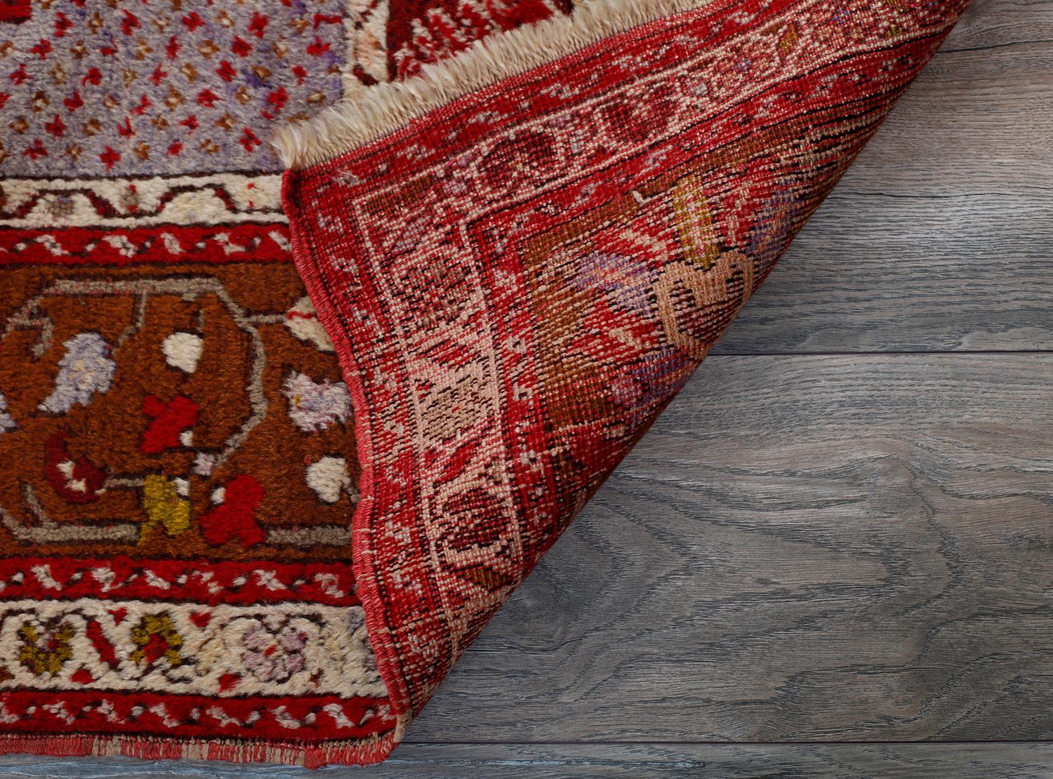 Red, Brown and Purple Handmade Wool Turkish Old Anatolian Konya Distressed Rug For Sale 2