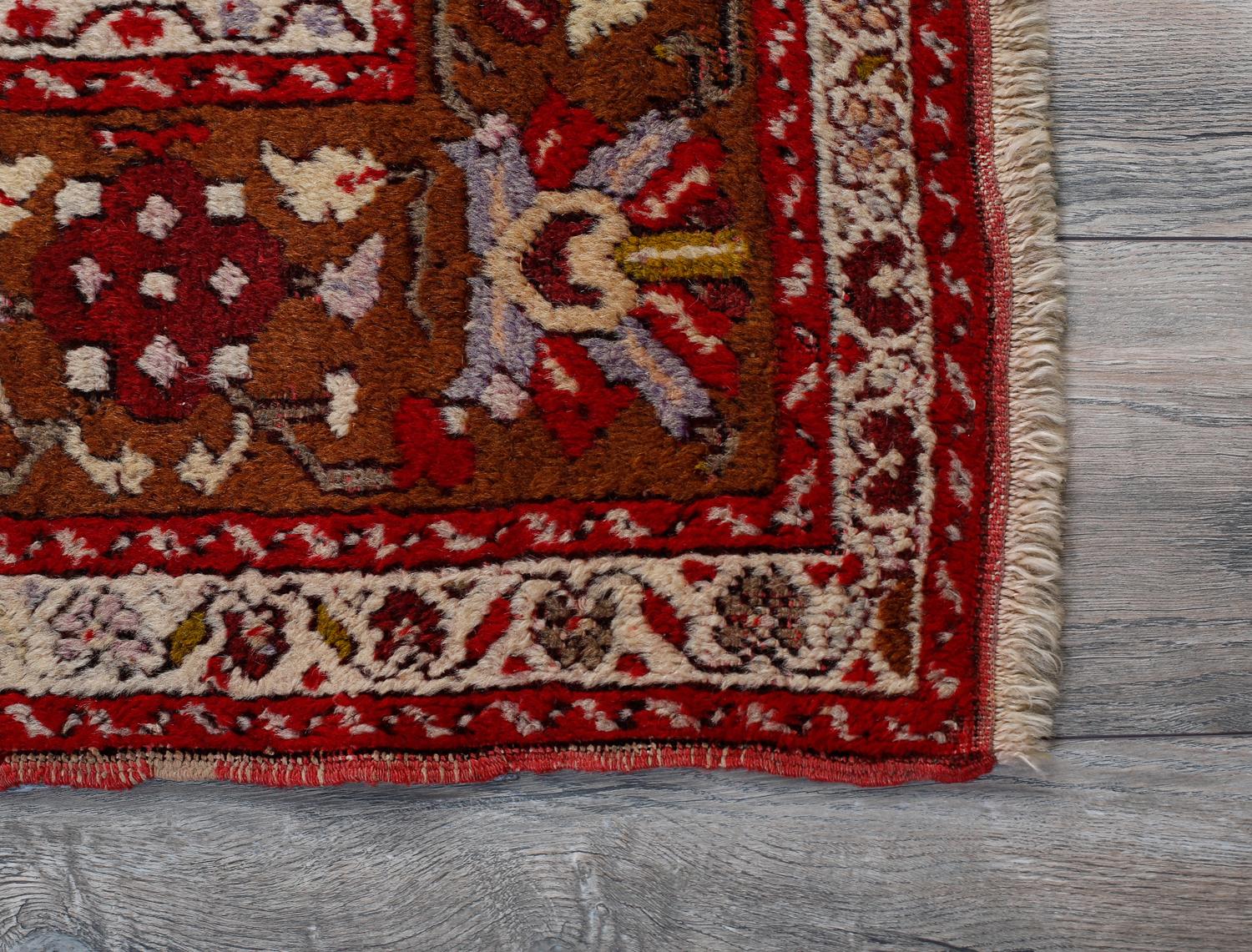 Red, Brown and Purple Handmade Wool Turkish Old Anatolian Konya Distressed Rug For Sale 3