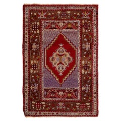Red, Brown and Purple Handmade Wool Turkish Old Anatolian Konya Distressed Rug