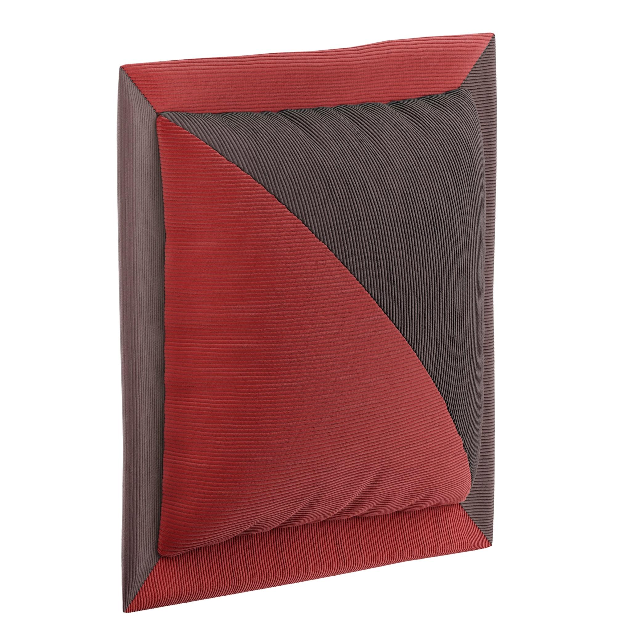 Red Brown Geometric Patchwork Throw Pillow, Modern Square Corduroy Cushion In New Condition In Porto, PT