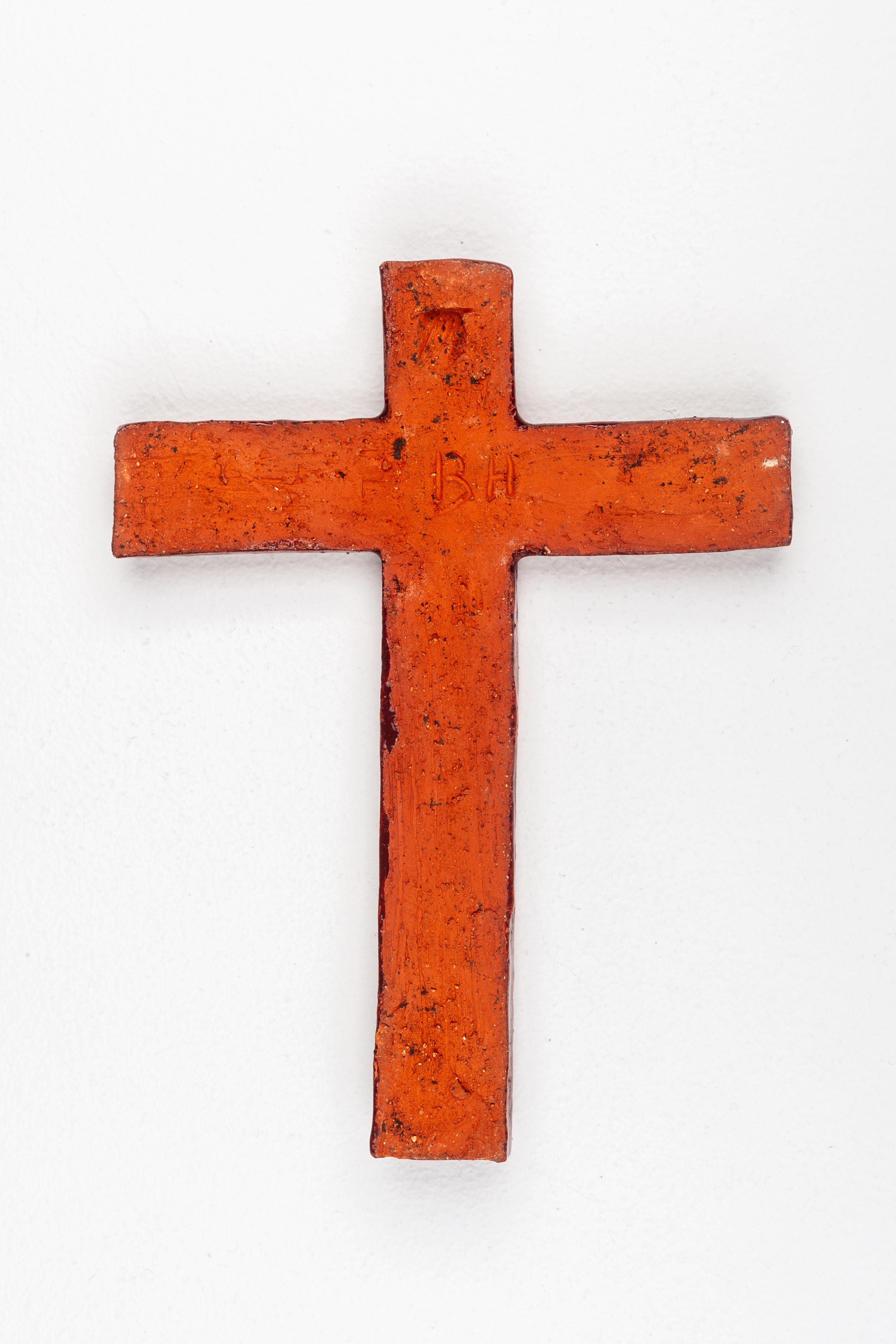 Rot-Braun glänzendes Kreuz mit abstrakter Strichzeichnung Christusfigur im Angebot 2