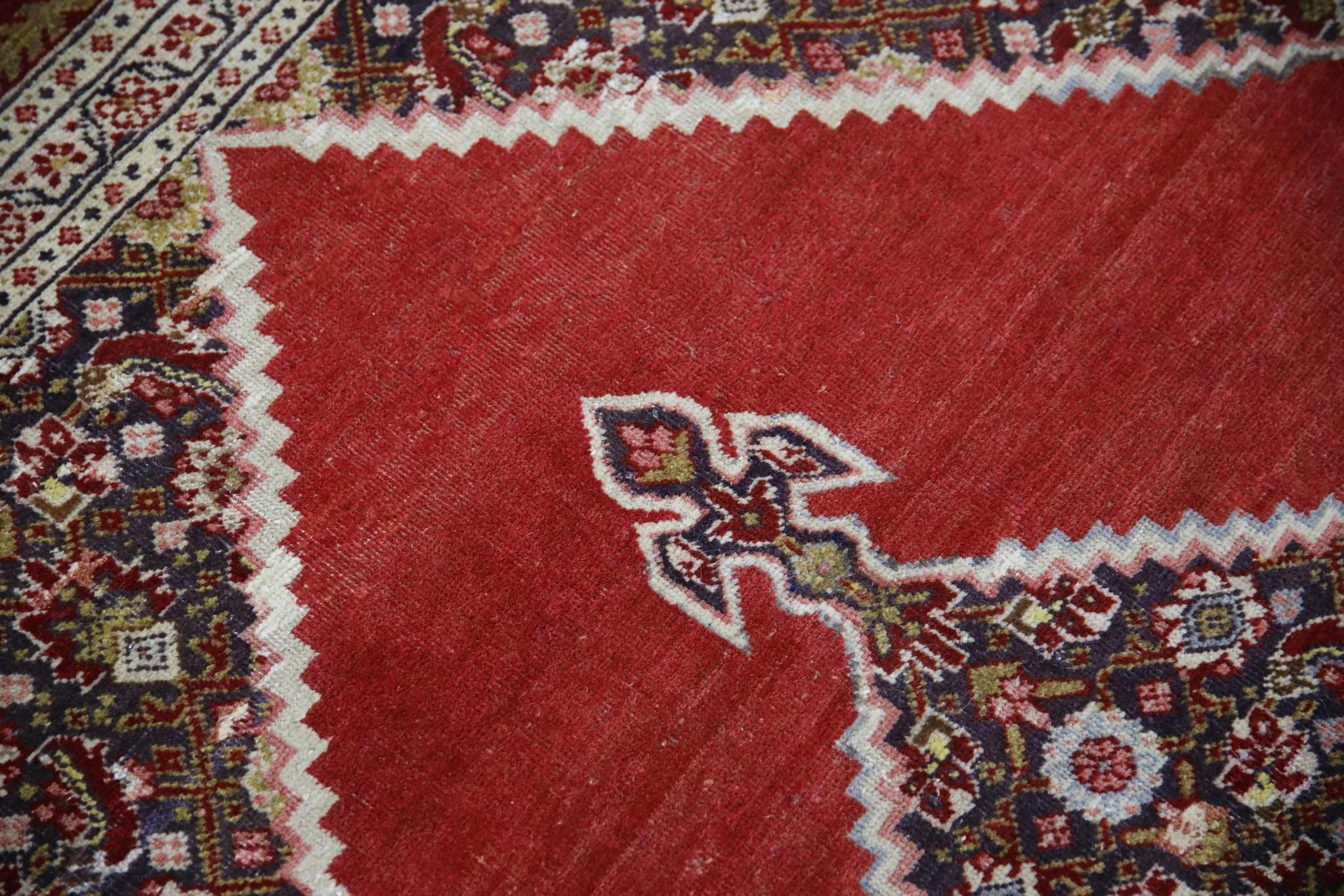 Vegetable Dyed Red & Brown Handwoven Wool Vintage Turkish Oushak Rug 4'5