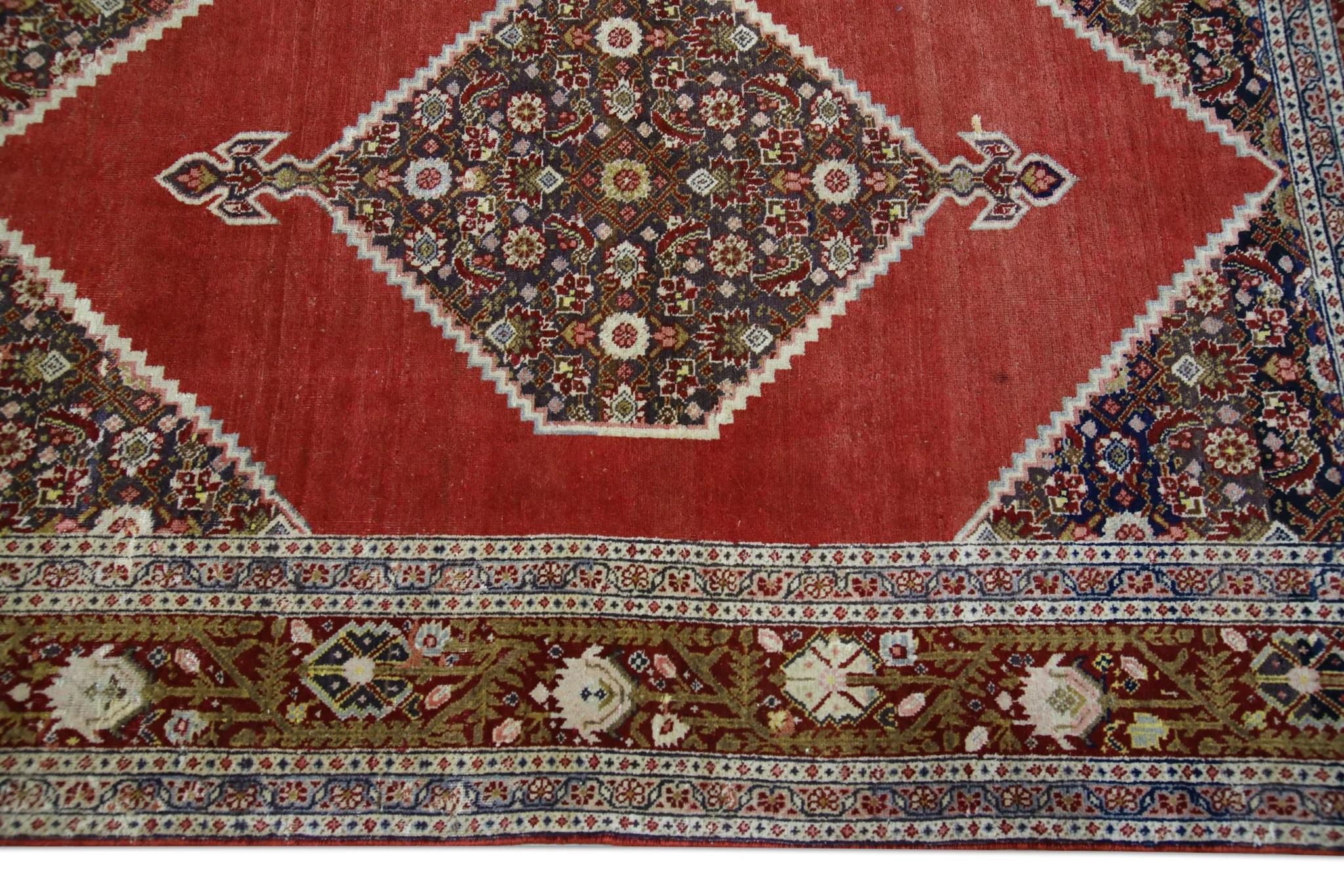 Contemporary Red & Brown Handwoven Wool Vintage Turkish Oushak Rug 4'5