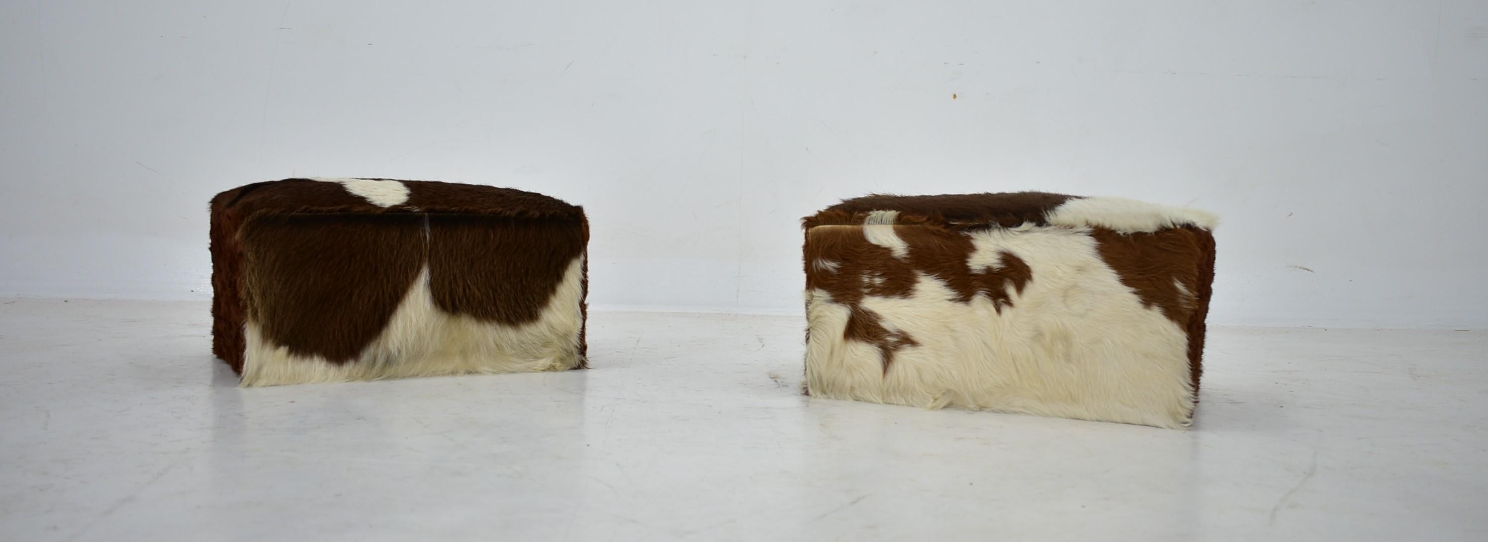  red brown leather cowhide footstools , poufs, 80s For Sale 3