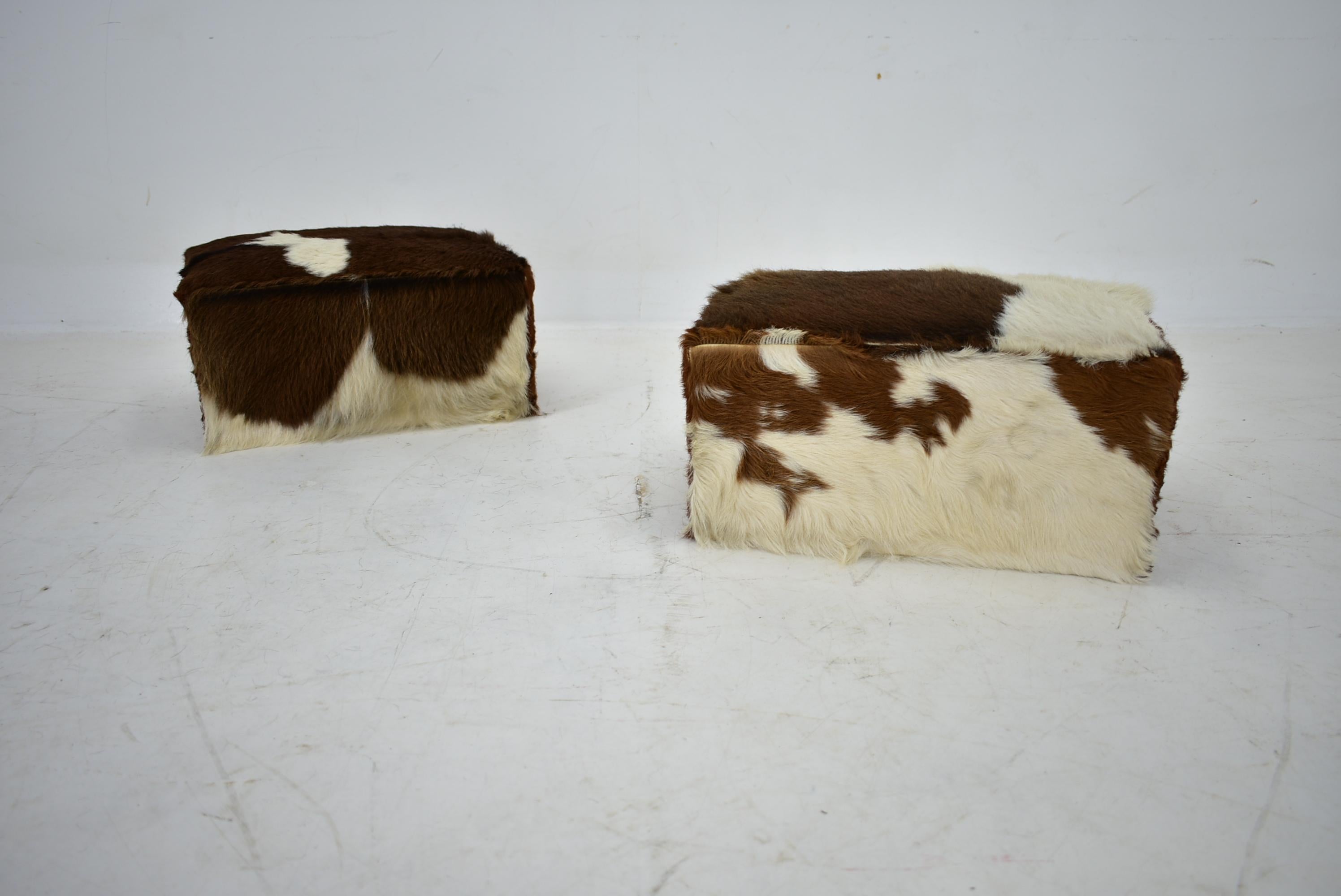  red brown leather cowhide footstools , poufs, 80s For Sale 4