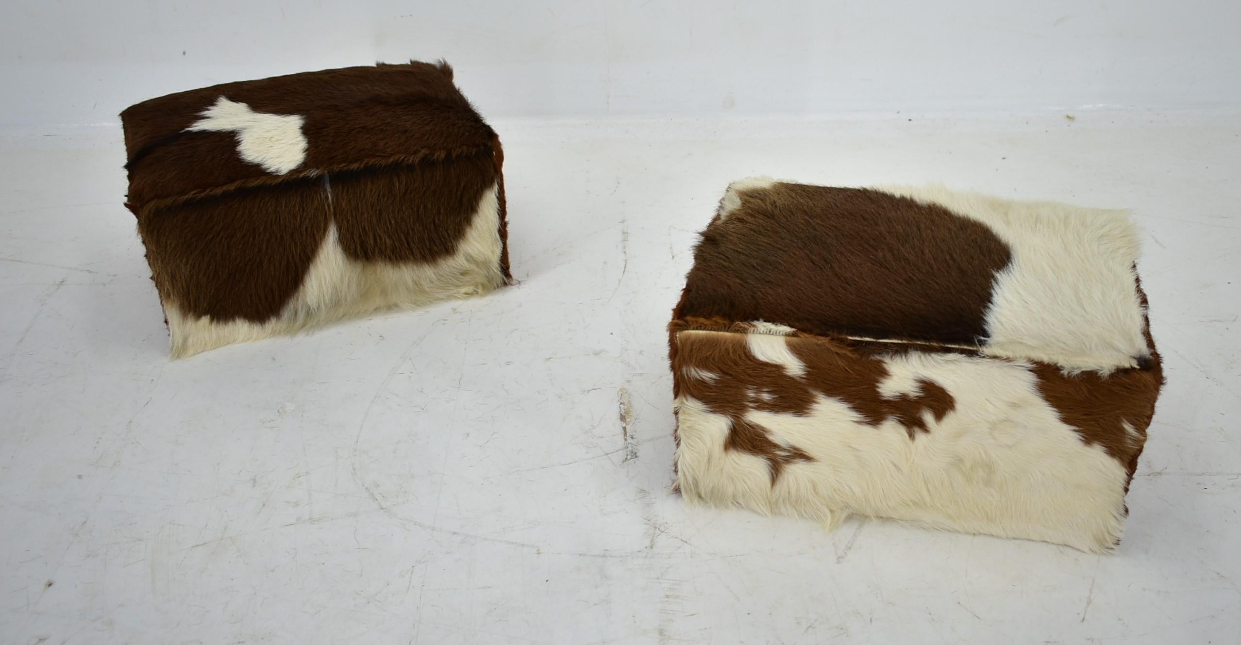  red brown leather cowhide footstools , poufs, 80s For Sale 5