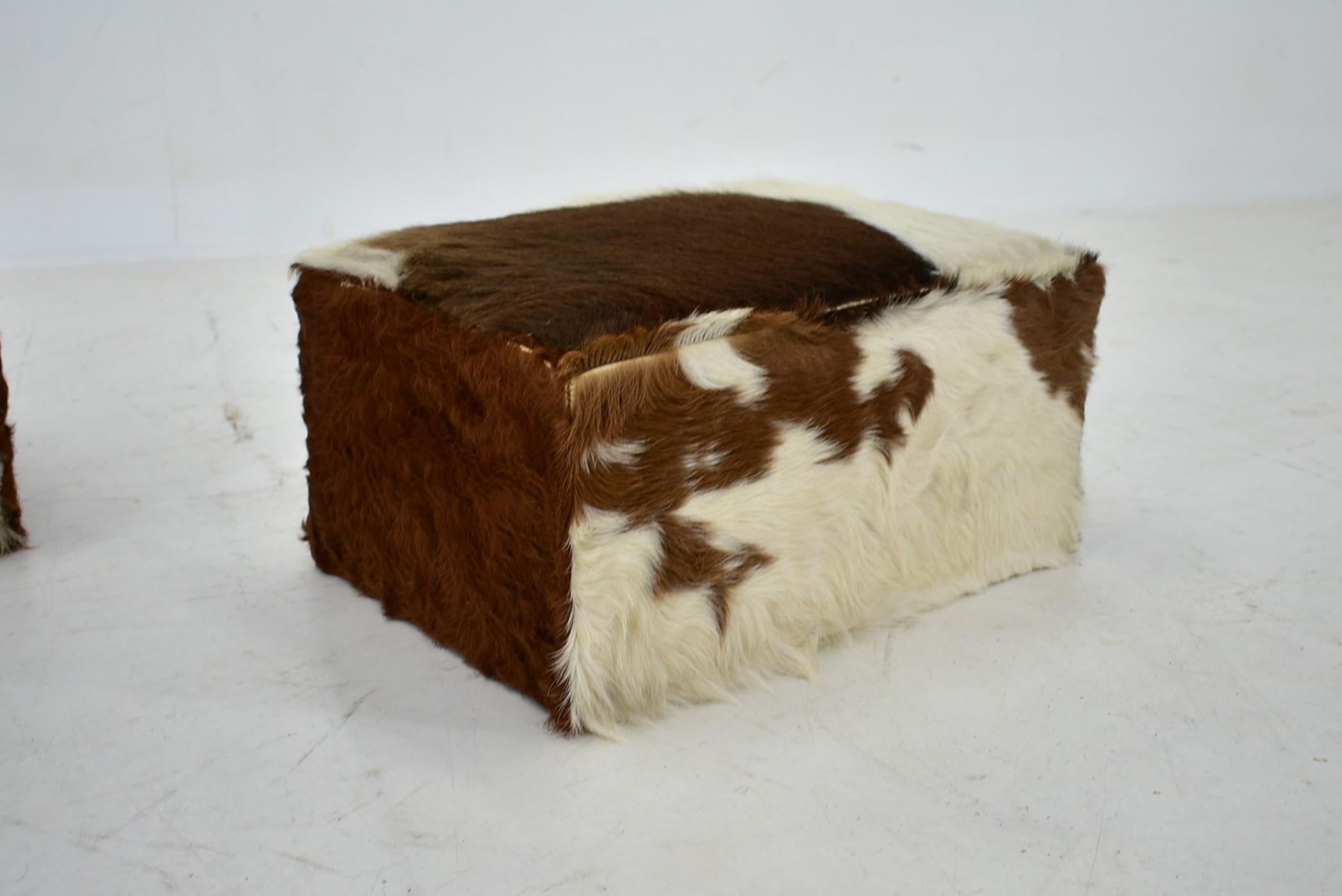 Mid-Century Modern  red brown leather cowhide footstools , poufs, 80s For Sale