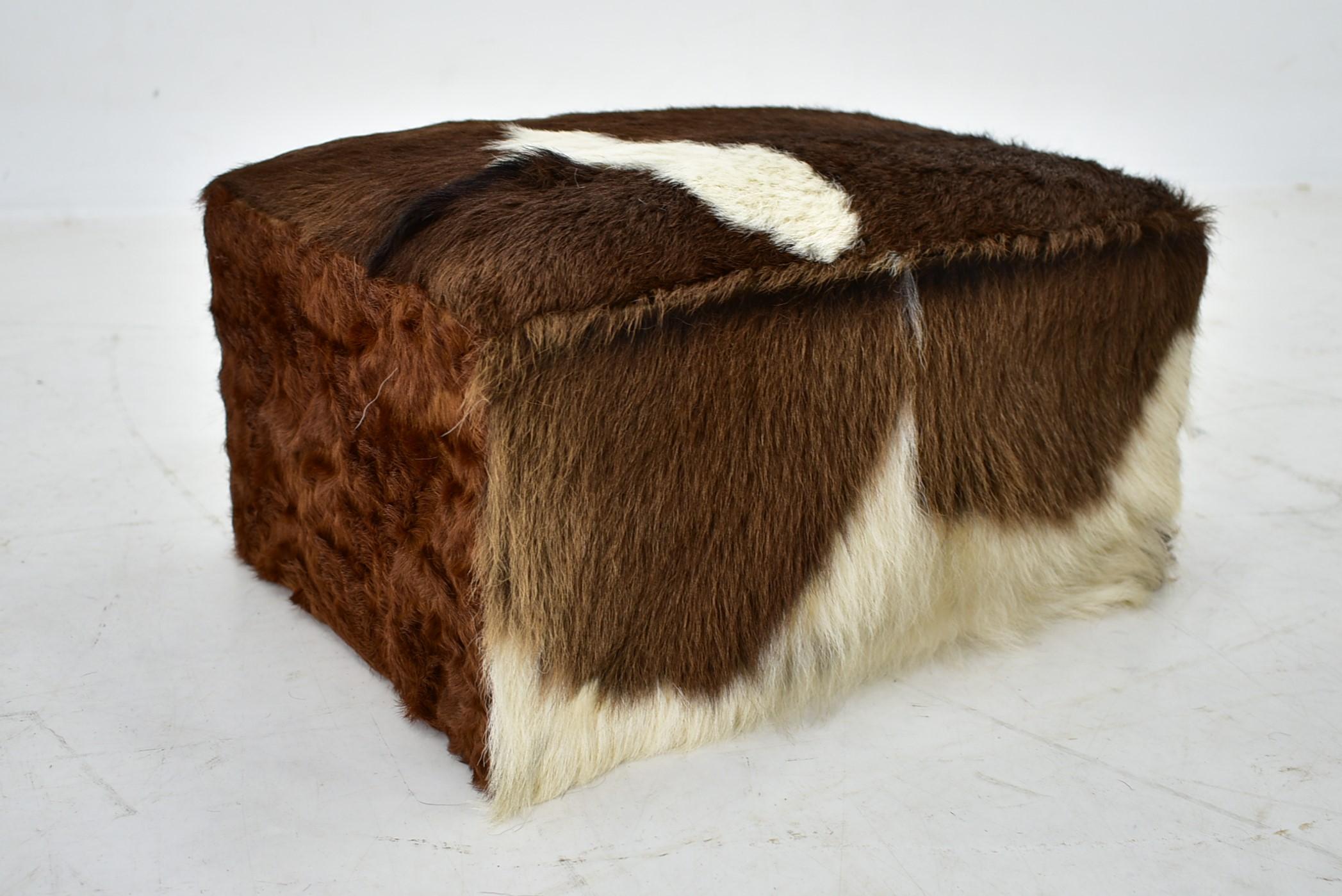 Czech  red brown leather cowhide footstools , poufs, 80s For Sale
