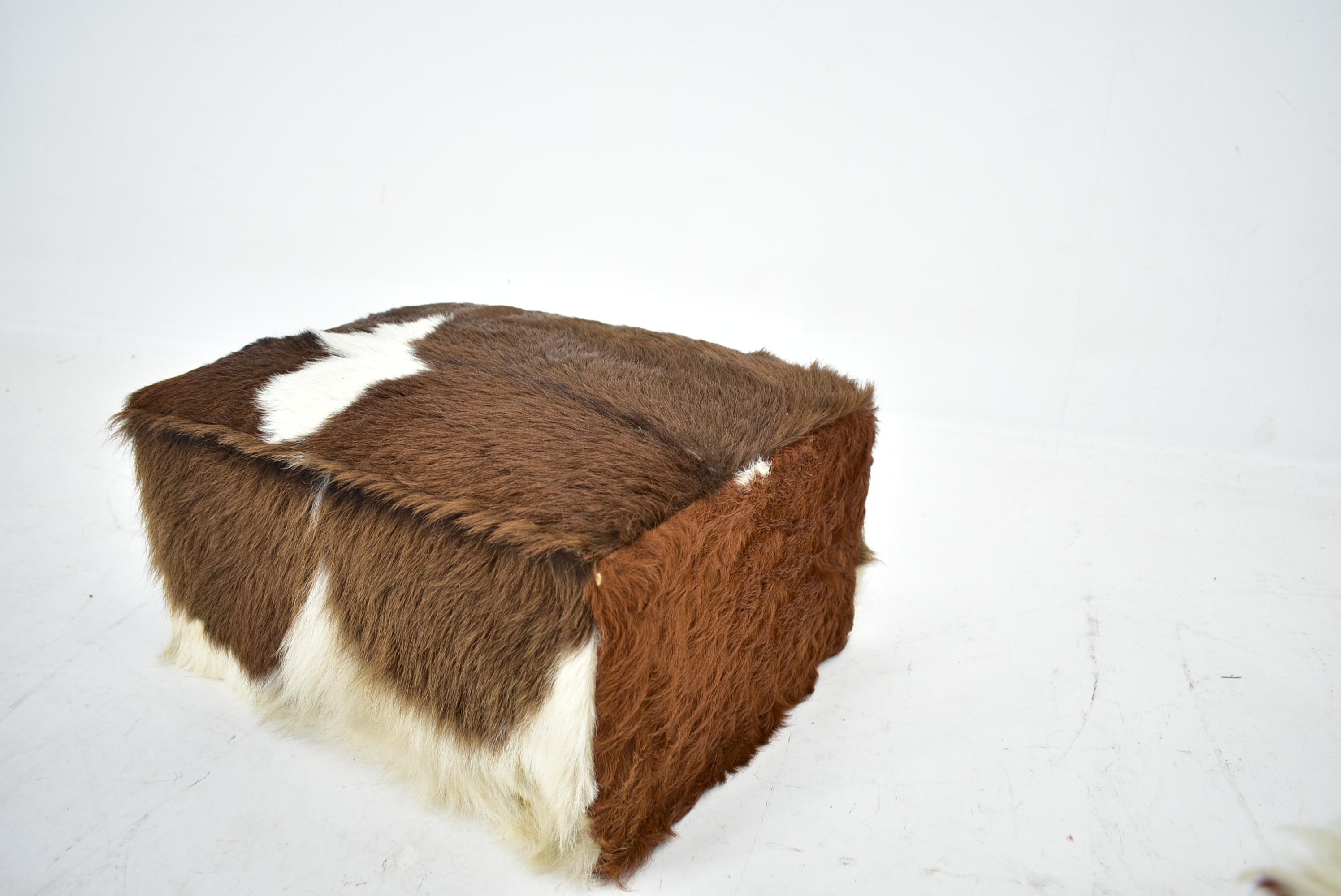 Leather  red brown leather cowhide footstools , poufs, 80s For Sale