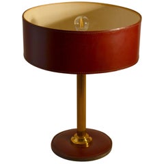 Retro Red Brown Leather Table Lamp Attributed Adnet