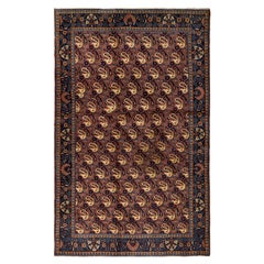 Tappeto rosso marrone in lana Mashhad annodato a mano 4 piedi x 6 piedi , Royal Boteh Tapestry
