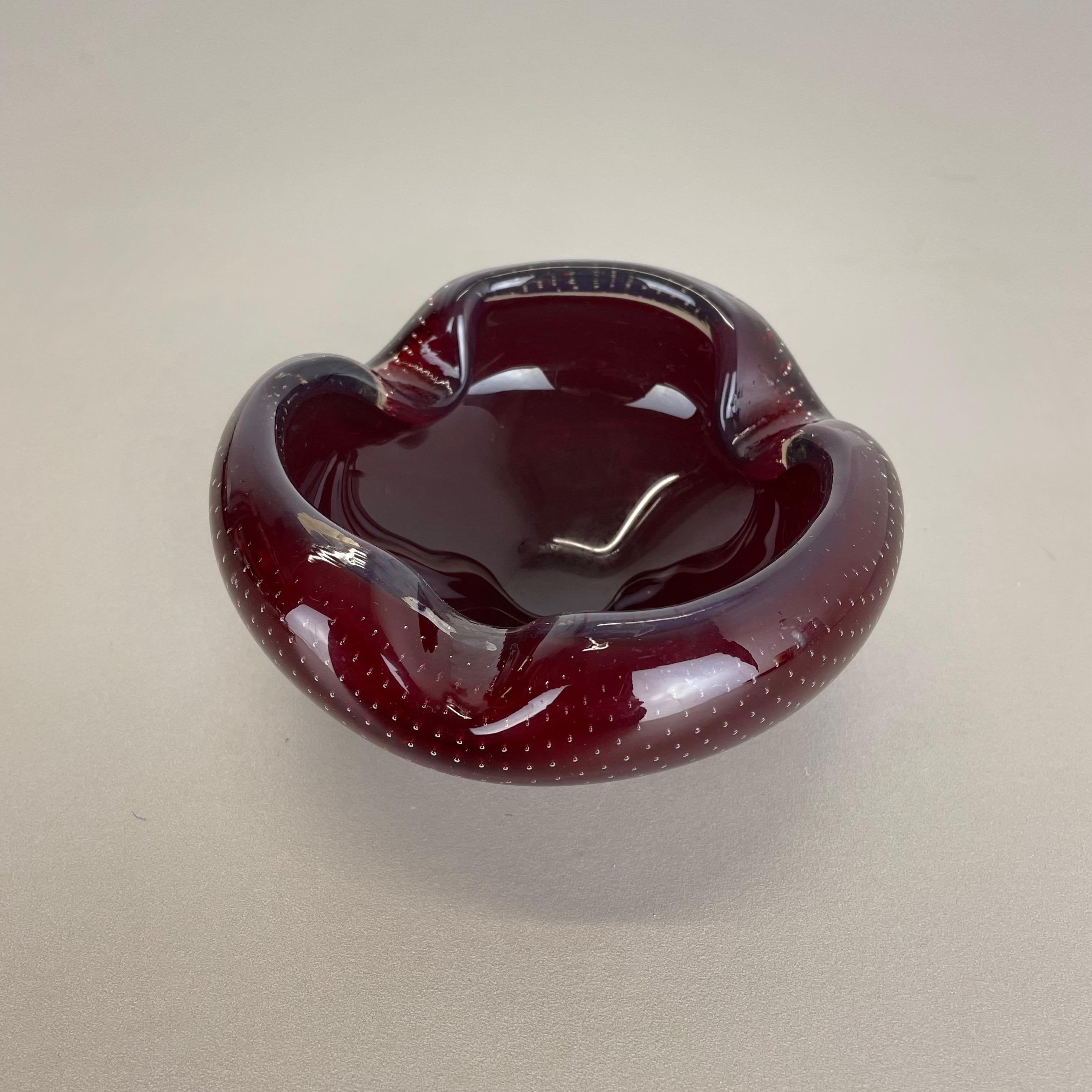 Mid-Century Modern Red Bubble Murano Glass Bowl Shells Ashtray Element by Venini, Italy, 1970s No 2 For Sale