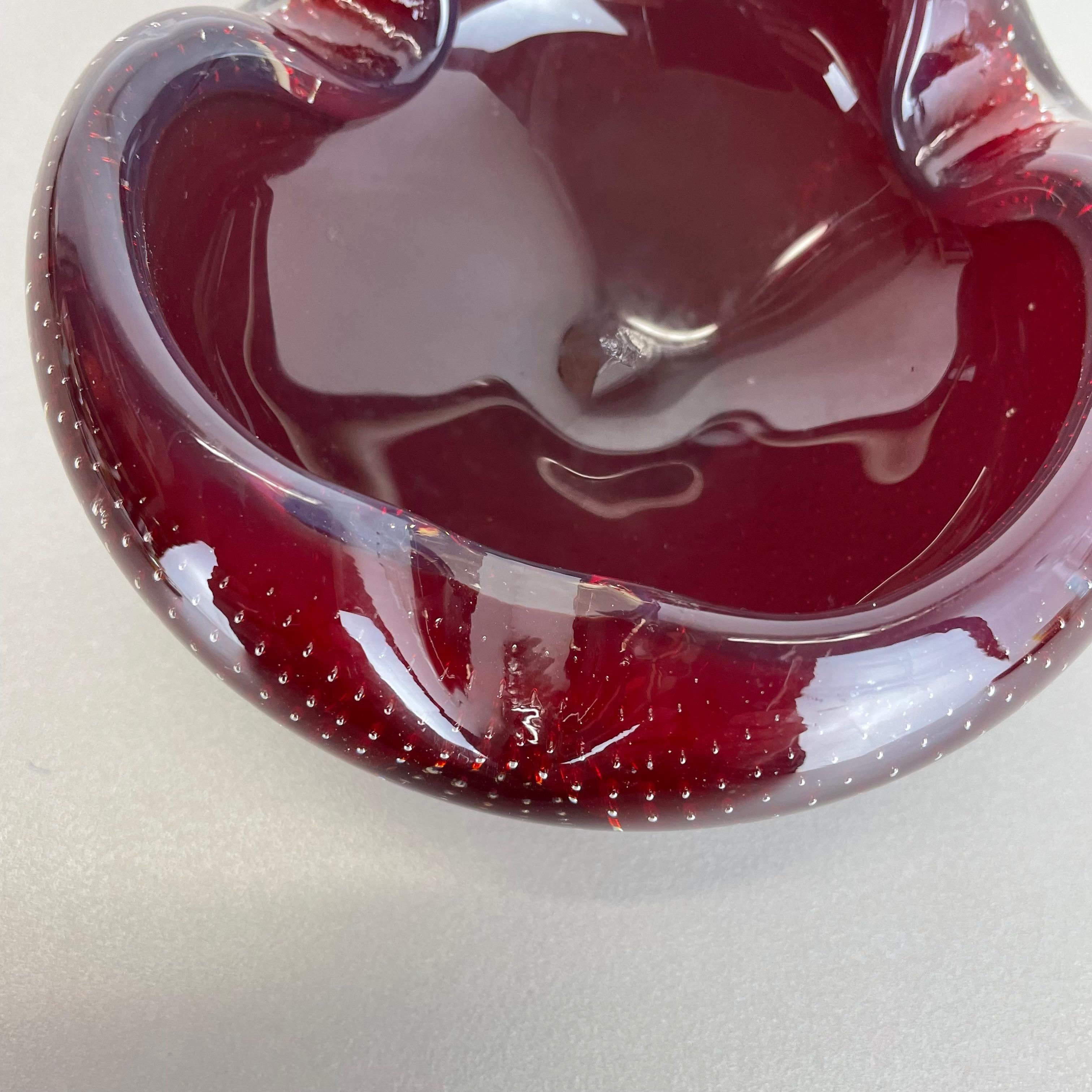 20th Century Red Bubble Murano Glass Bowl Shells Ashtray Element by Venini, Italy, 1970s No 2 For Sale