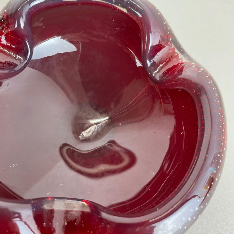 Red Bubble Murano Glass Bowl Shells Ashtray Element by Venini, Italy