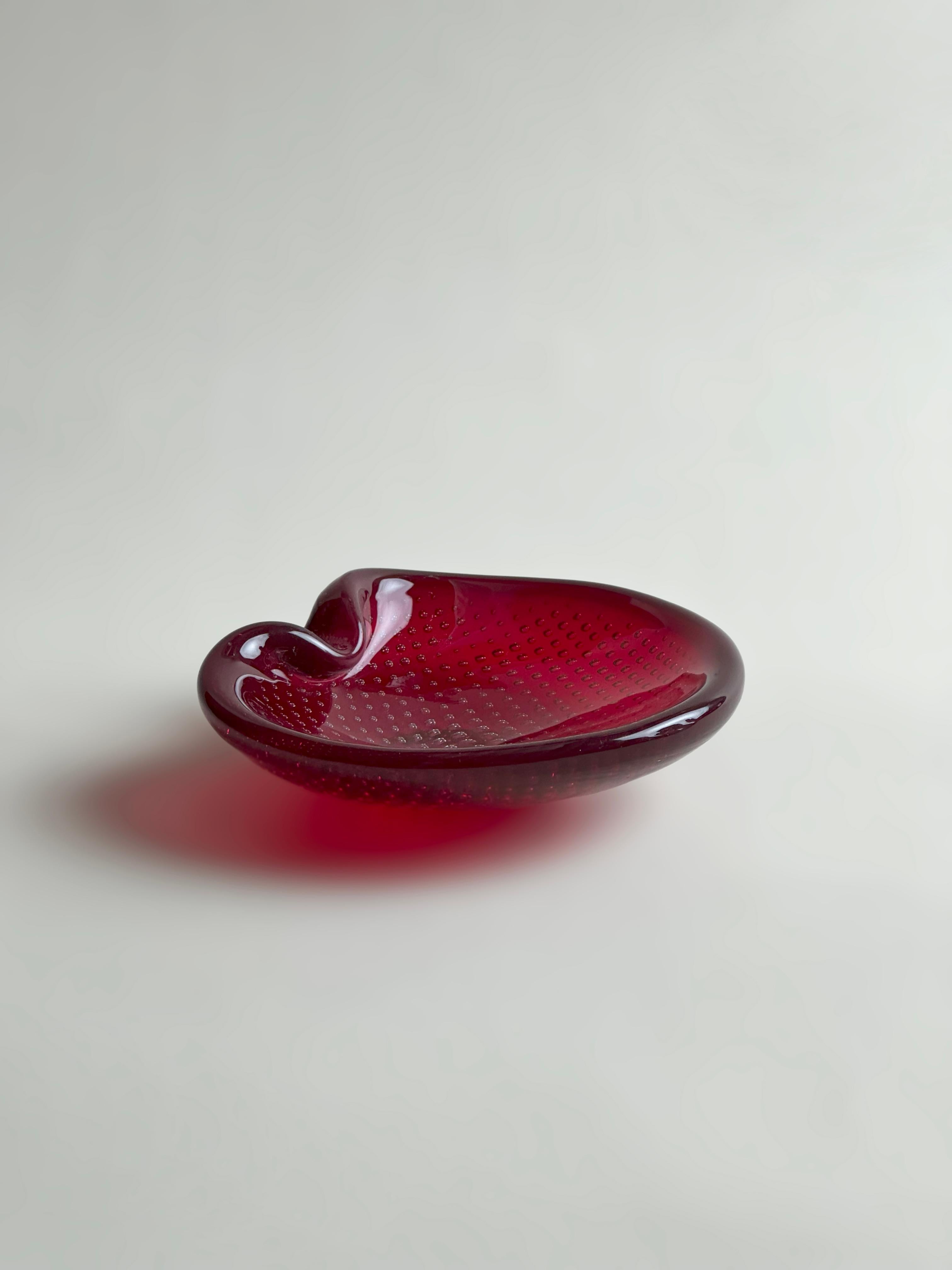 Italian Red Bullicante Murano Glass Ashtray by Archimede Seguso, 1960s For Sale