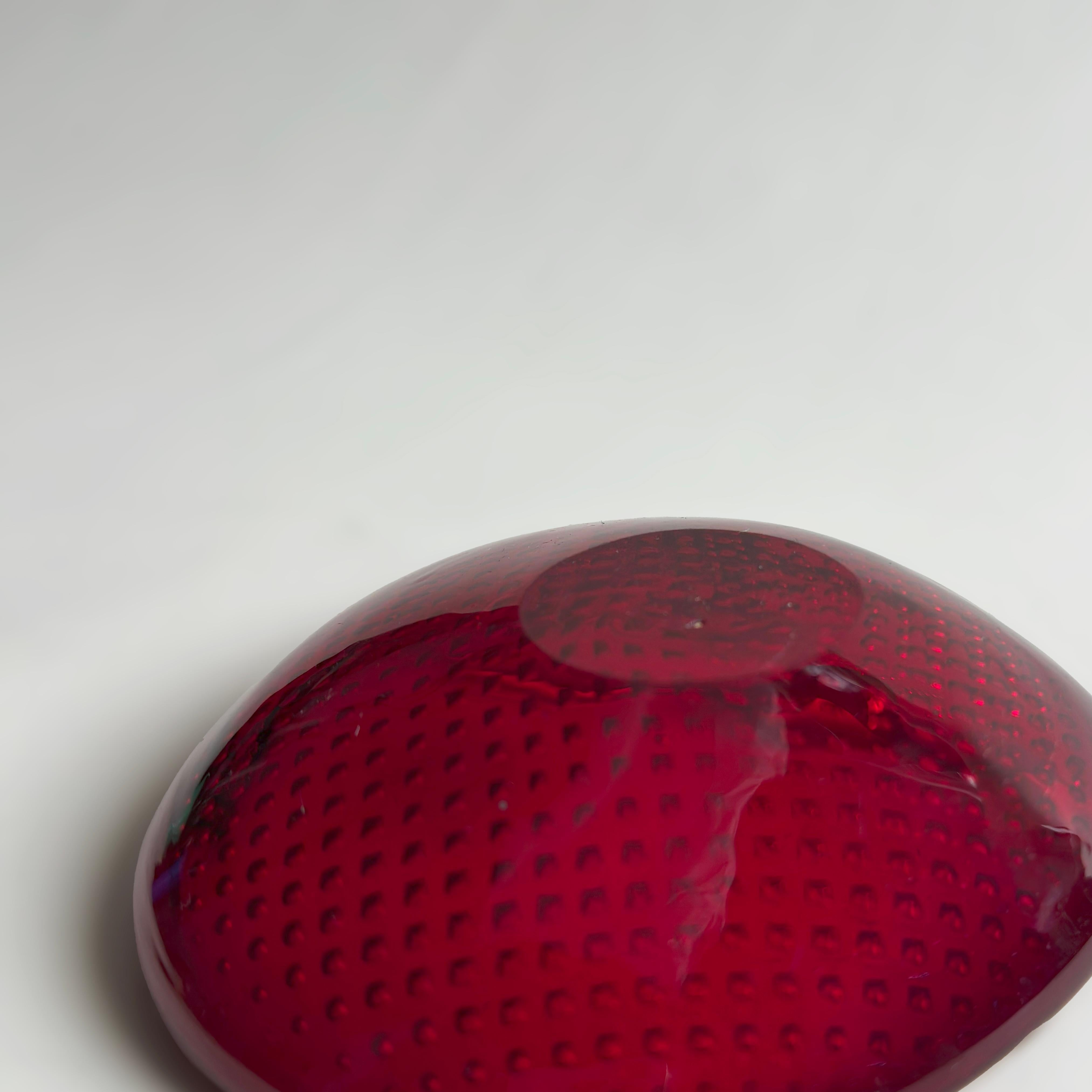 Hand-Crafted Red Bullicante Murano Glass Ashtray by Archimede Seguso, 1960s For Sale