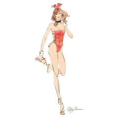 Red Bunny Drawing by Oleg Cassini for Playboy October 1979, Signed