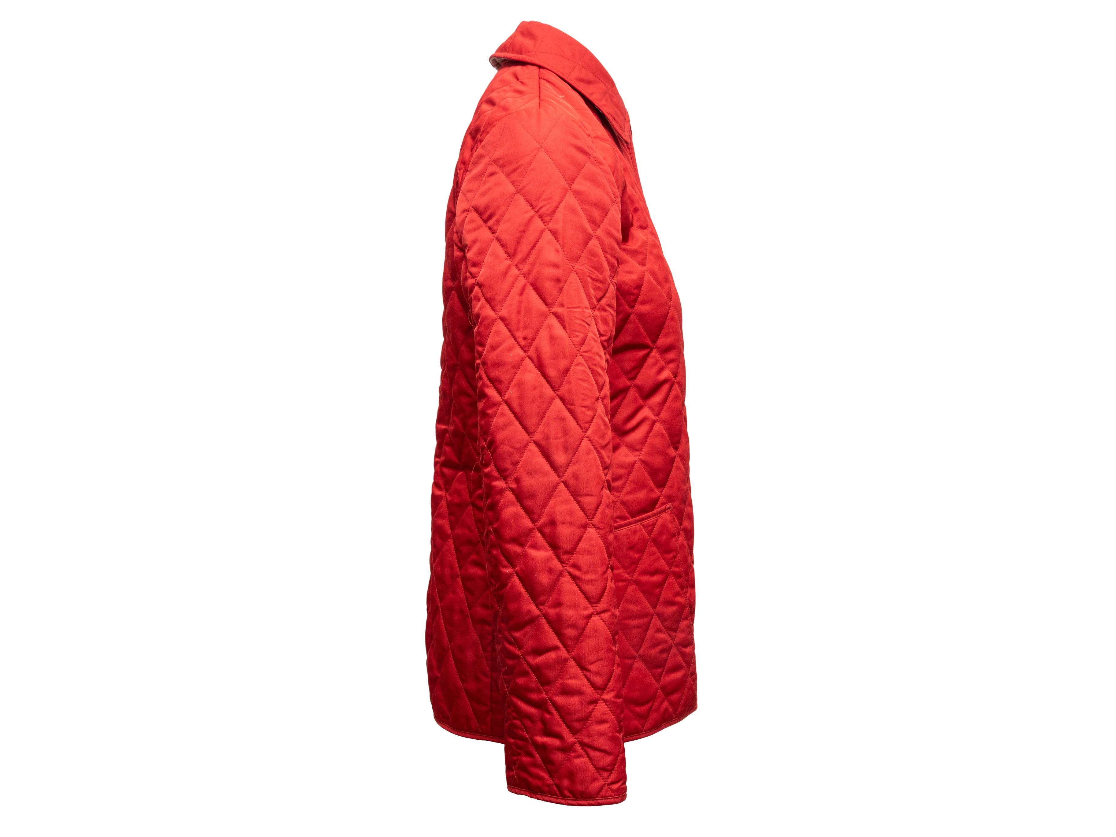 Red Burberry Quilted Nova Check-Lined Jacket Size US XS In Good Condition For Sale In New York, NY