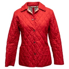 Red Burberry Quilted Nova Check-Lined Jacket Size US XS