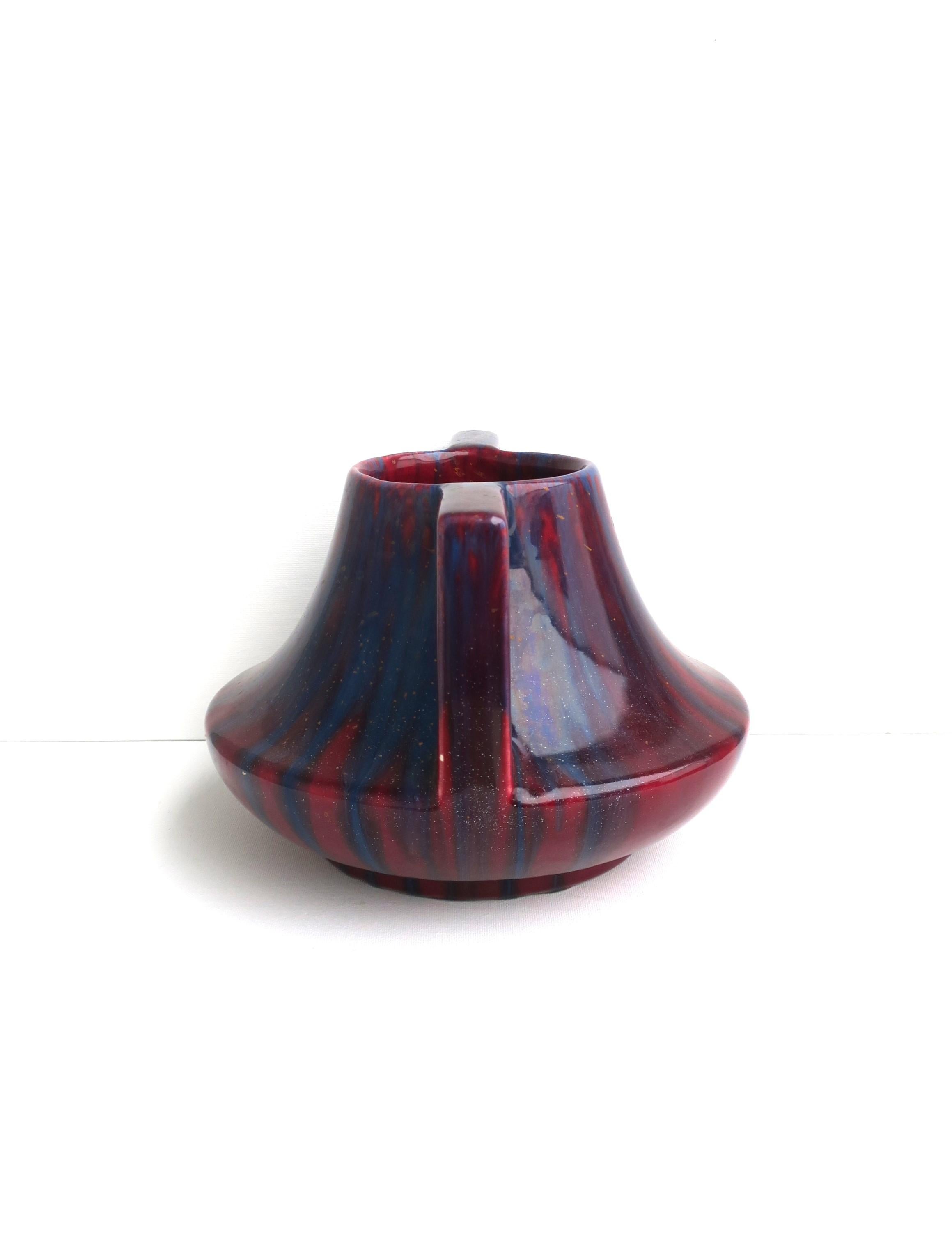 Japanese Red Burgundy and Blue Ceramic Amphora Vase  For Sale