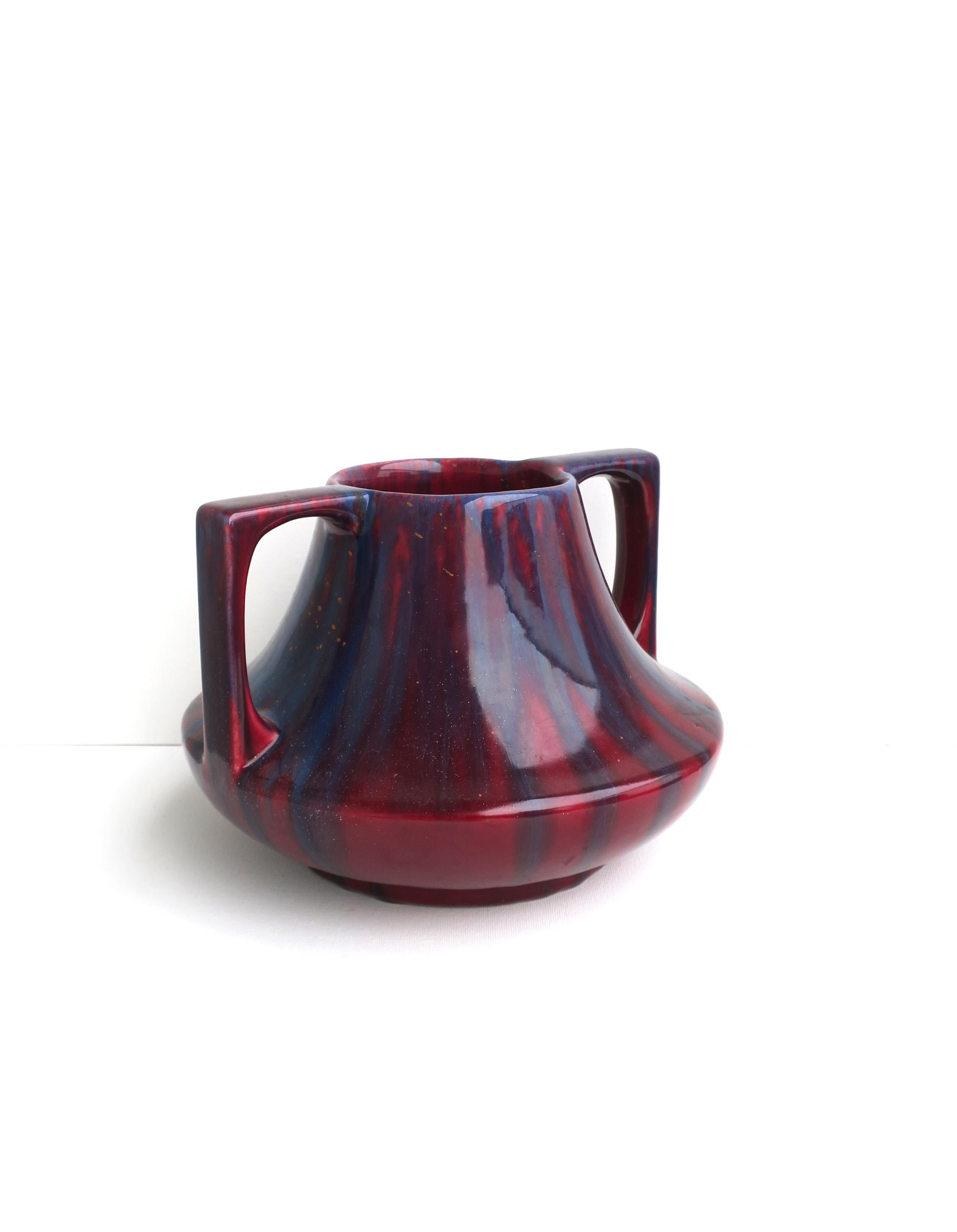 Mid-Century Modern Red Burgundy and Blue Ceramic Amphora Vase  For Sale