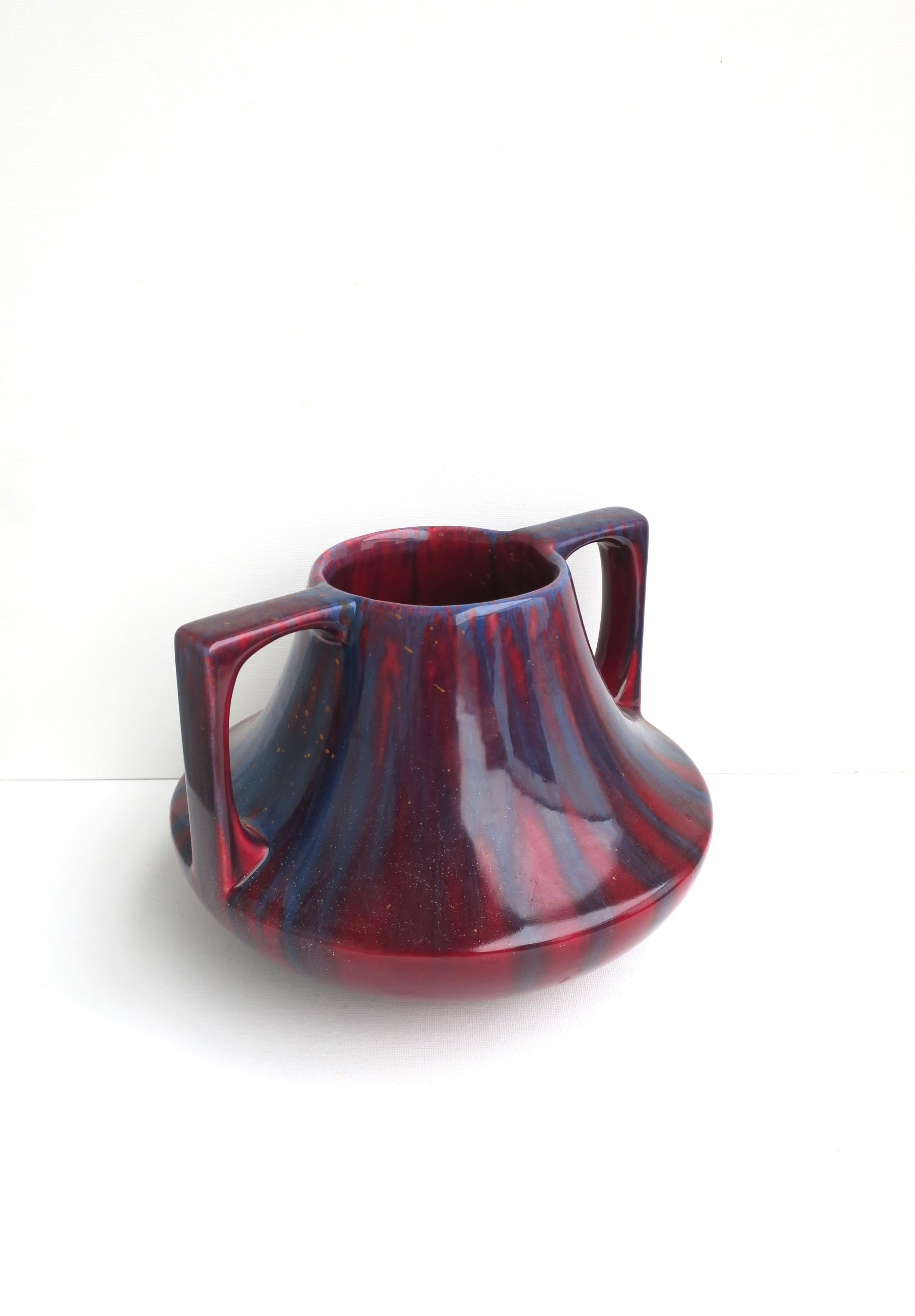 Red Burgundy and Blue Ceramic Amphora Vase  In Good Condition For Sale In New York, NY