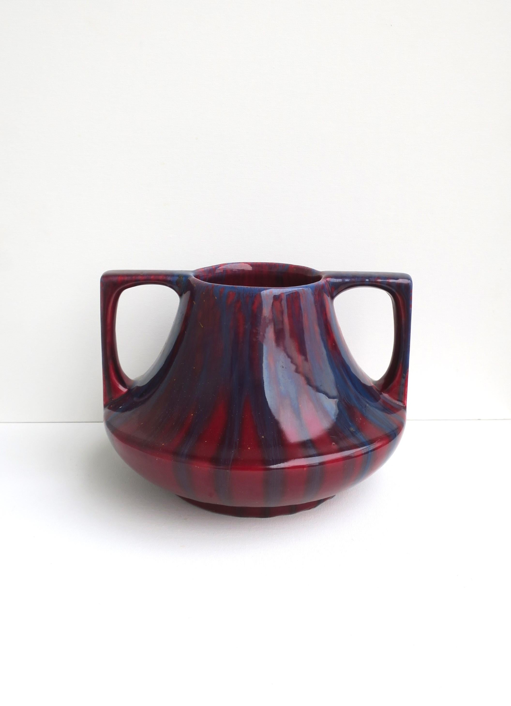 Glazed Red Burgundy and Blue Ceramic Amphora Vase  For Sale
